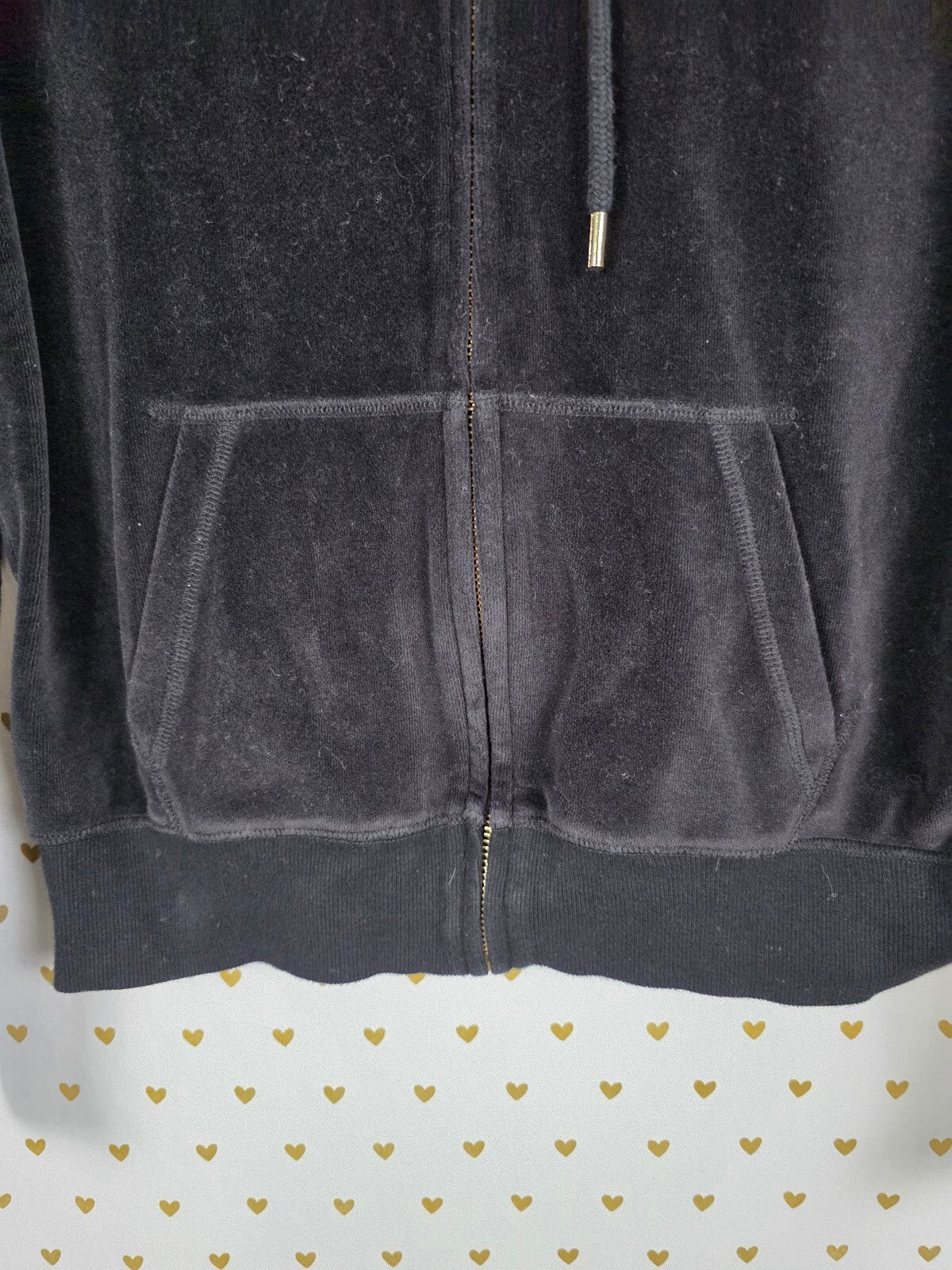 Victorias Secret Pink Vintage VELOUR BLING Hoodie Sequined Jacket Gold Black MED