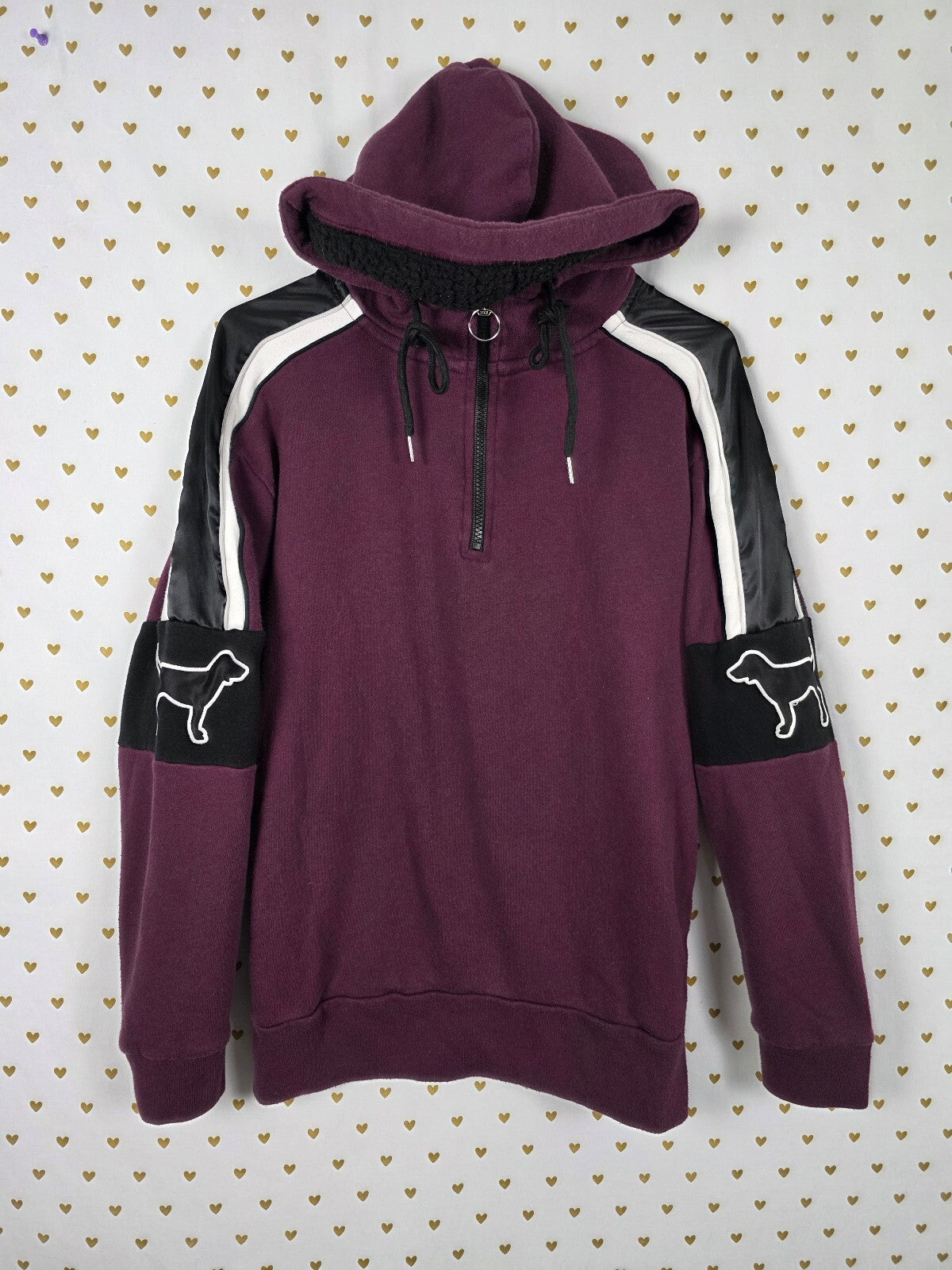 Victorias Secret Pink Embroidered Hood Dog Logo Sweater Pullover XS OVERSIZED