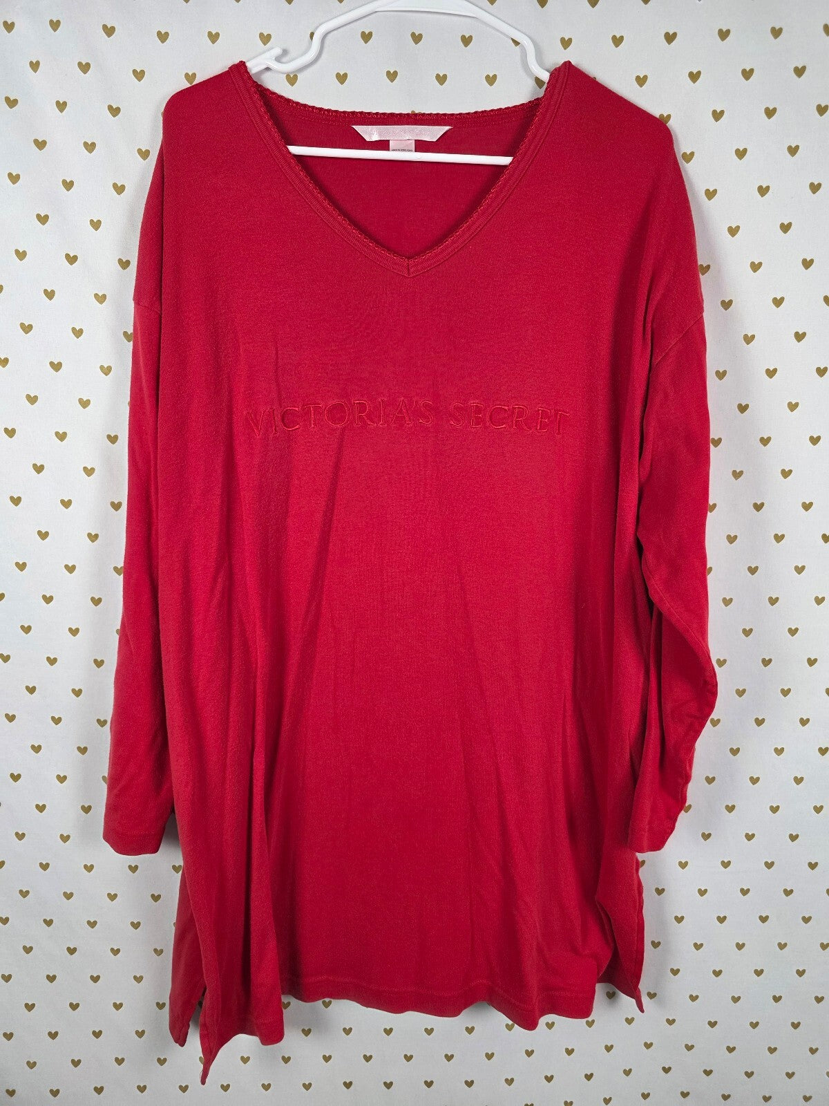 Victorias Secret Vintage Medium Red Embroidered Sleep Shirt Nightgown REd