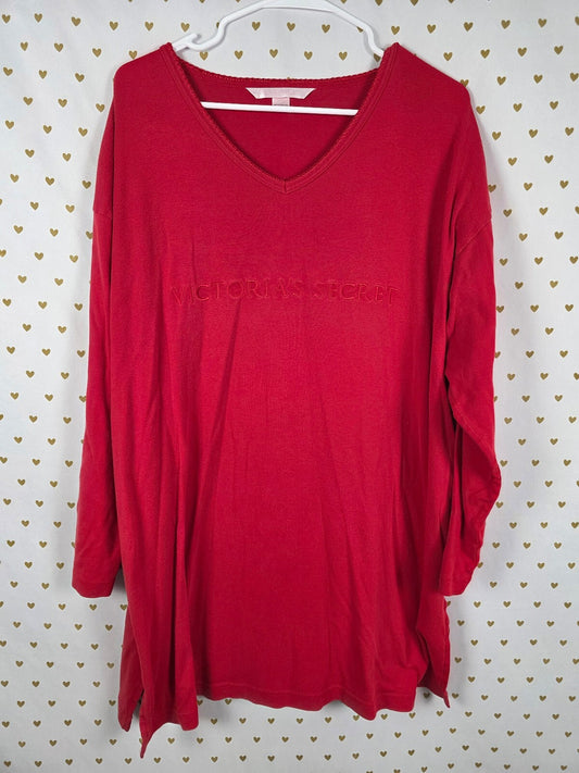 Victorias Secret Vintage Medium Red Embroidered Sleep Shirt Nightgown REd