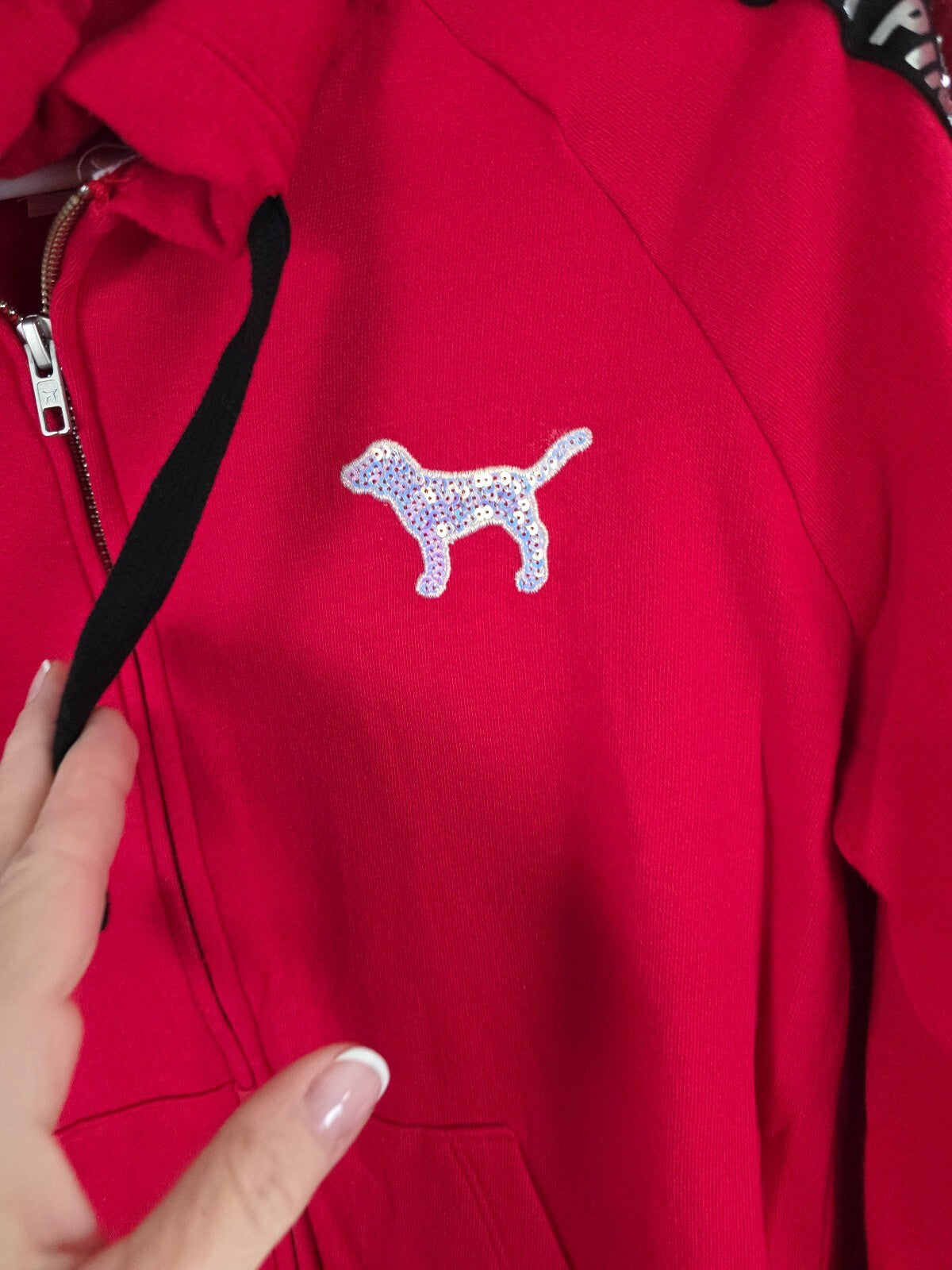 Victorias Secret Pink Red Mermaid Dog Bling Logo SET Hoodie Jacket Sweats XS SM