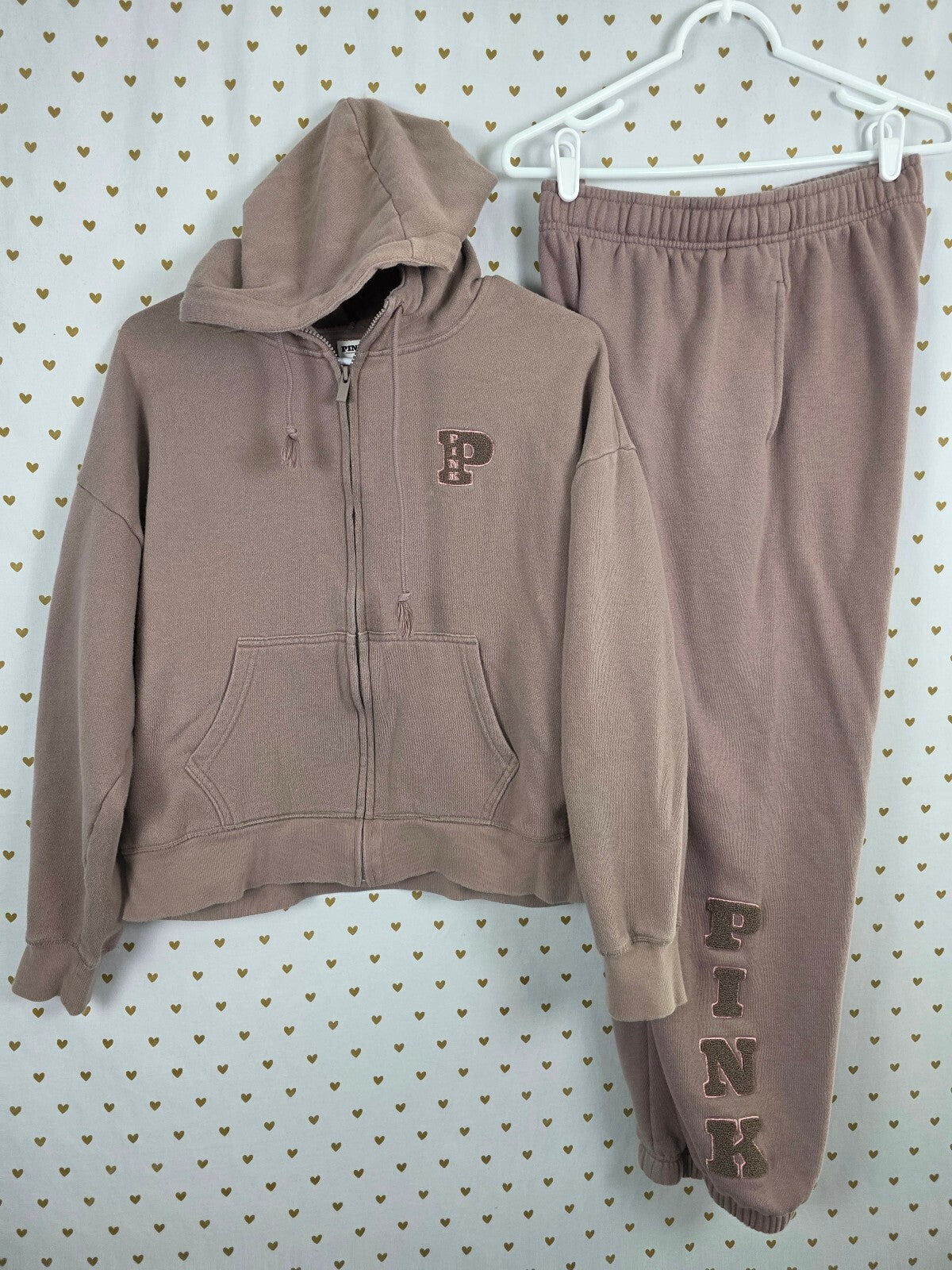Victorias Secret Pink Crest Hoodie Jacket Full Zip Sweats Sweatpants SET Small