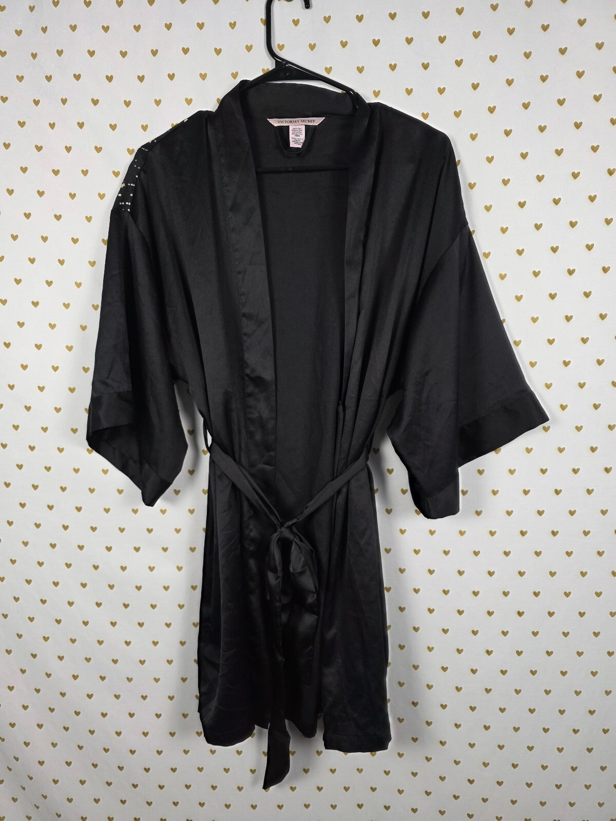 Victoria's Secret 2018 NYC Fashion Show Robe XS SMALL Black Satin BLING