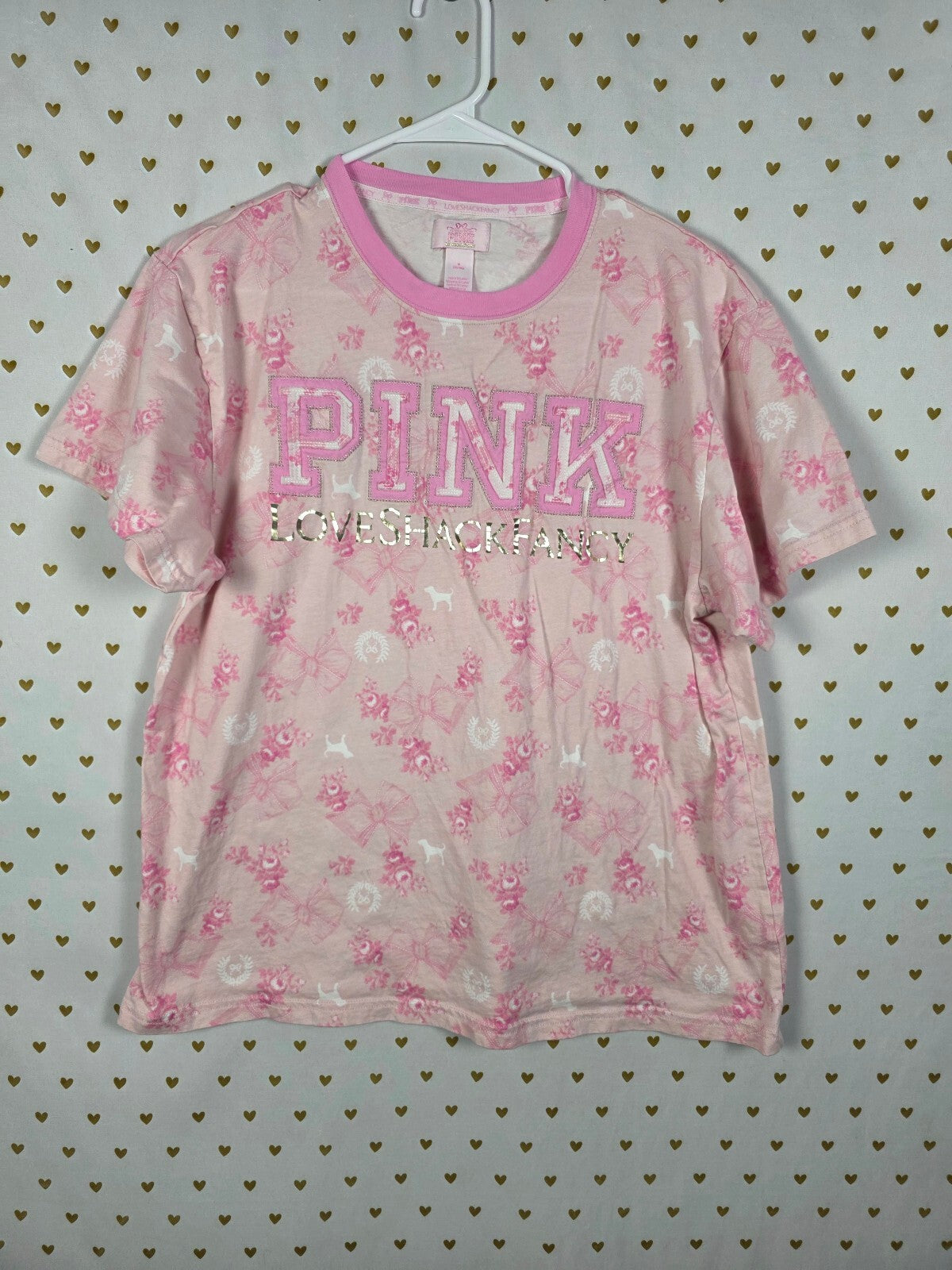 Victorias Secret PINK LOVESHACKFANCY Floral Campus Tee MEDIUM Logo Bows