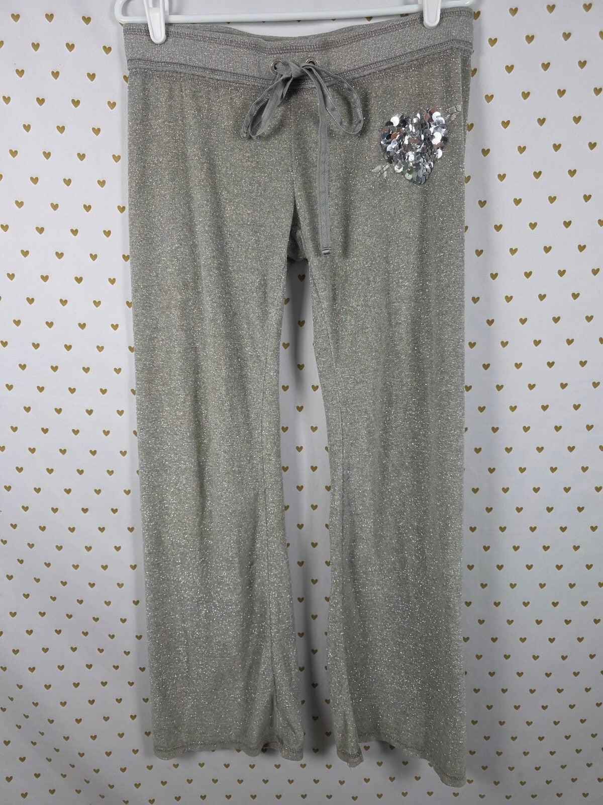 Victorias Secret Pink Vintage BLING Glitter Thread HEART SET Hoodie Sweats MED