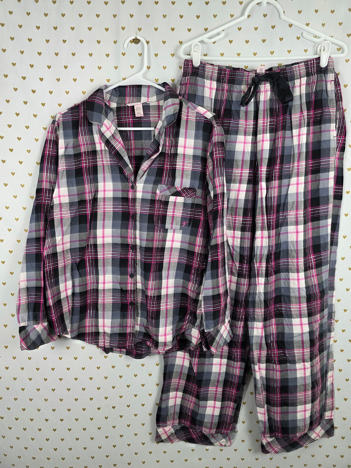Victorias Secret Plaid Sleep Set Pajama Pants Shirt Outfit Sleep Medium