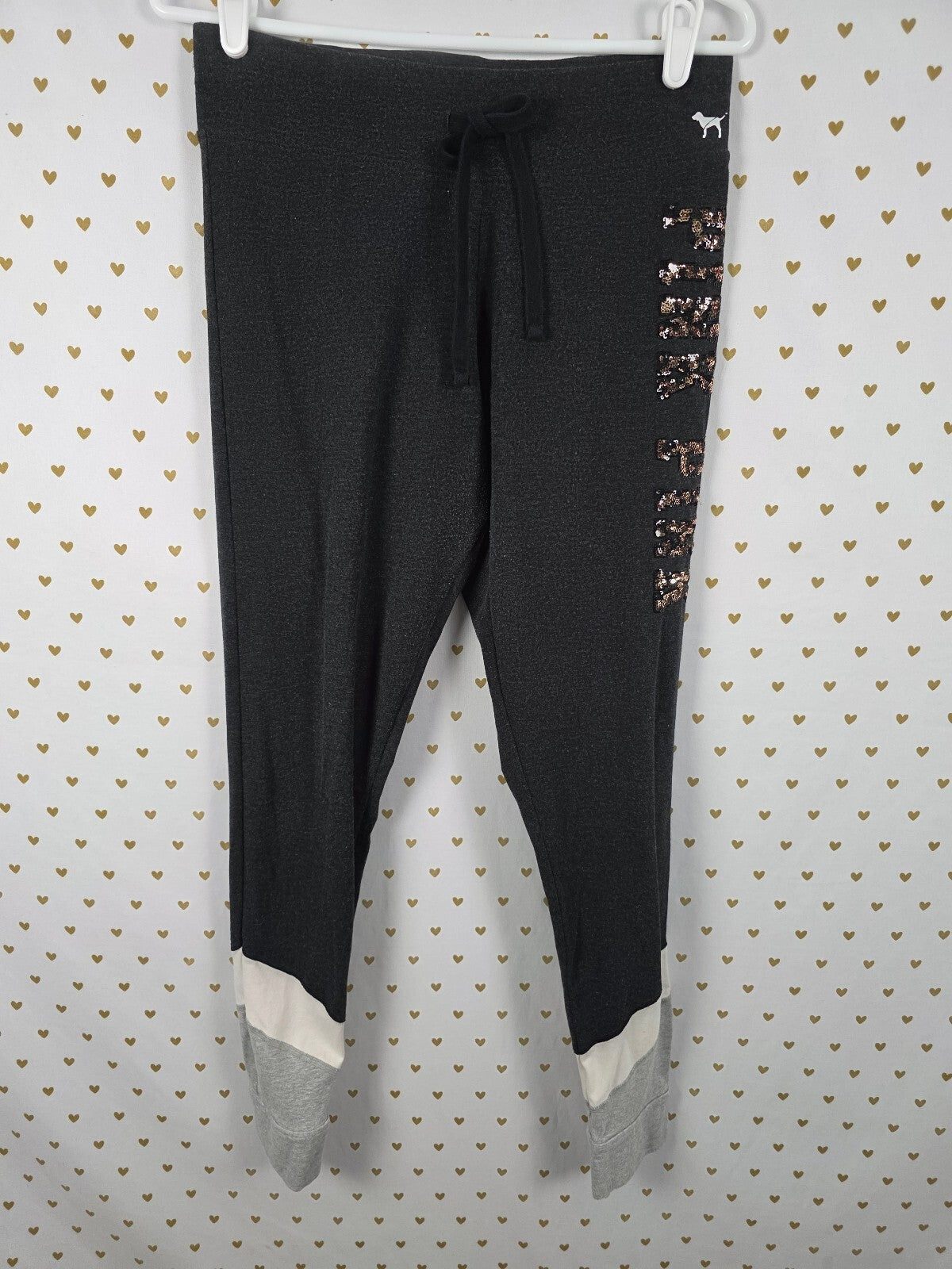 Victorias Secret PINK BLING leopard Cheetah Yoga Pants Sequined Logo LARGE