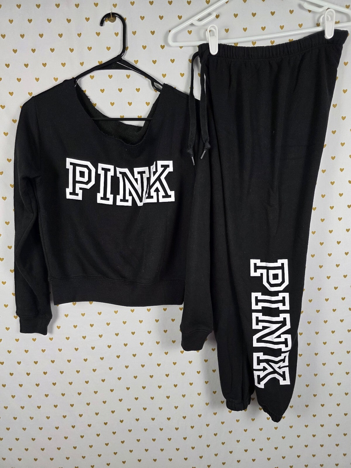 Victorias Secret PINK Logo Slouchy Sweater Shirt & Sweatpants Sweats XS SMALL