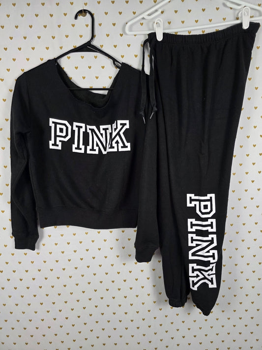 Victorias Secret PINK Logo Slouchy Sweater Shirt & Sweatpants Sweats XS SMALL