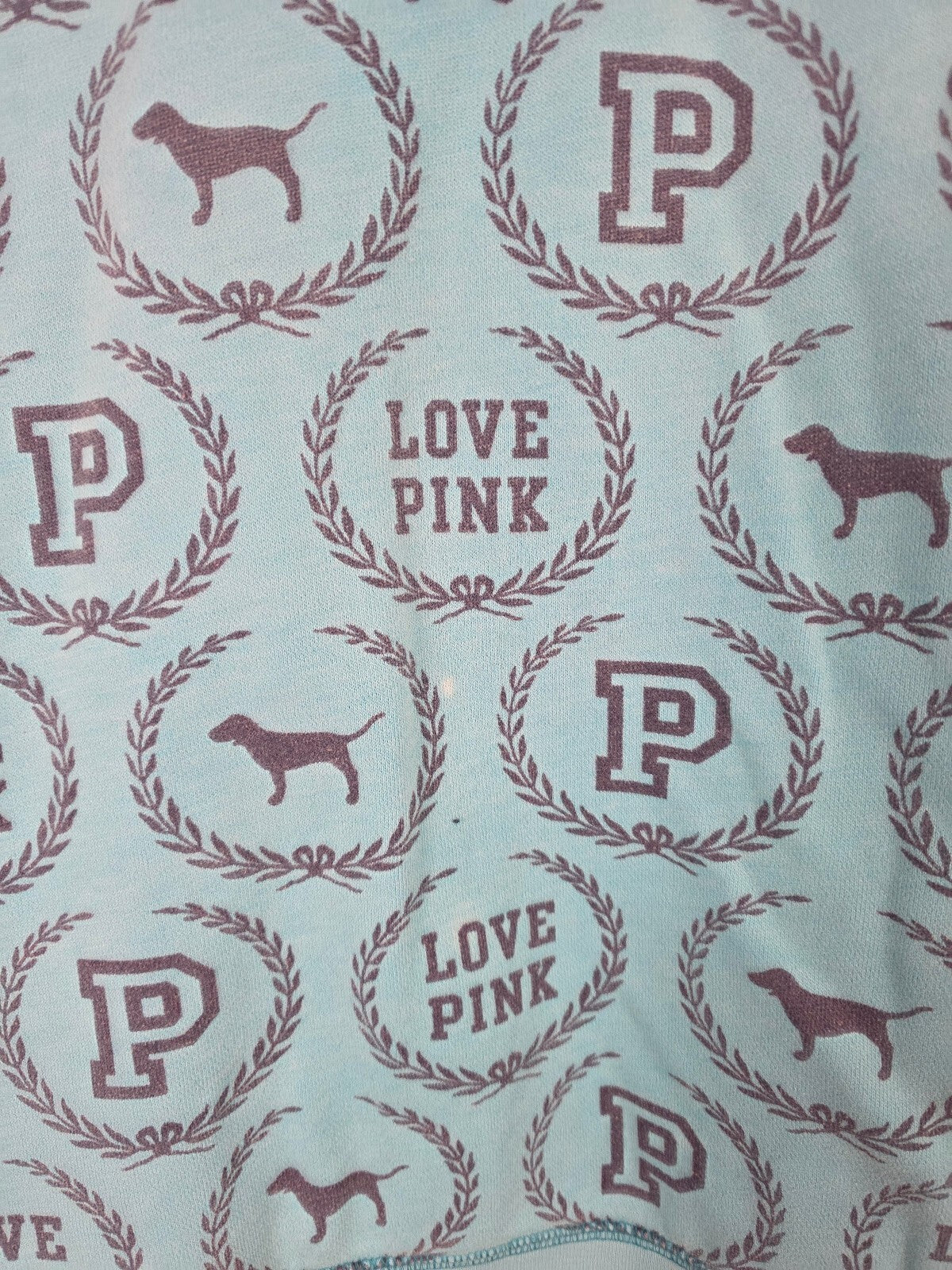 Victoria's Secret PINK Hoodie Full Zip Blue All Over Print Dog Logo Large HTF