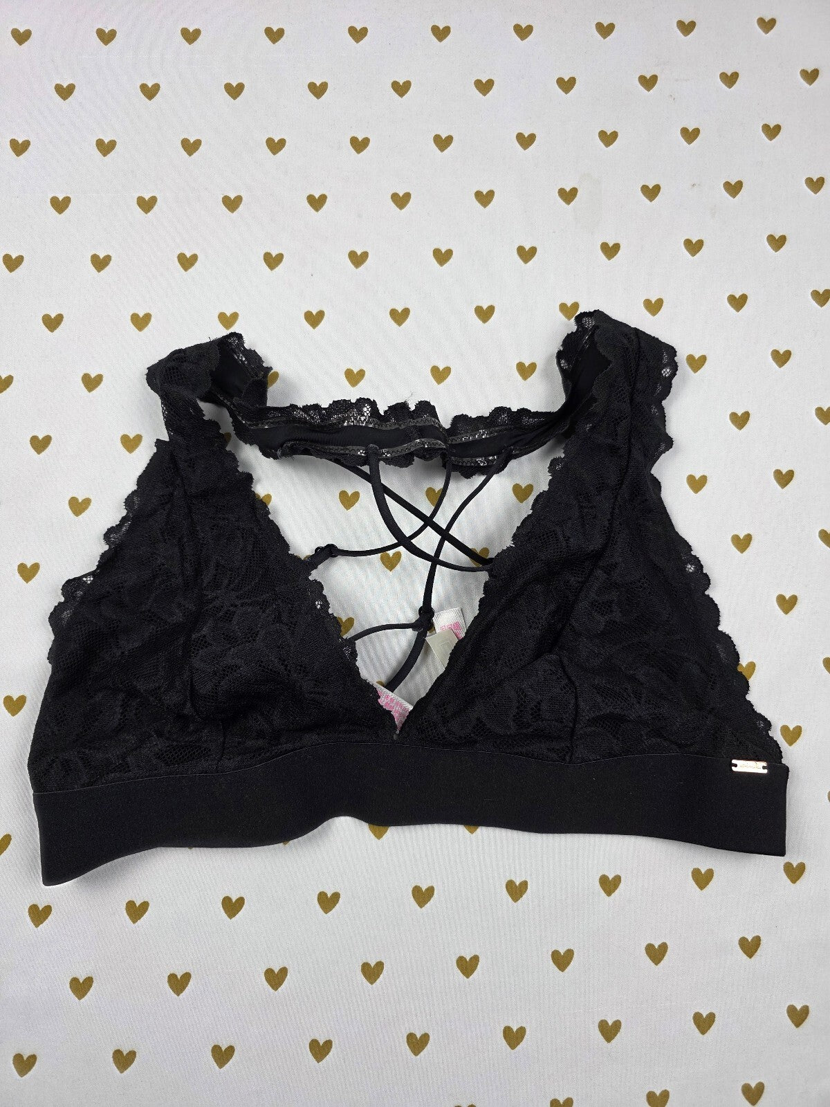 Victorias Secret Pink Black Strappy Stretch Medium Bralette Bra Top Tank