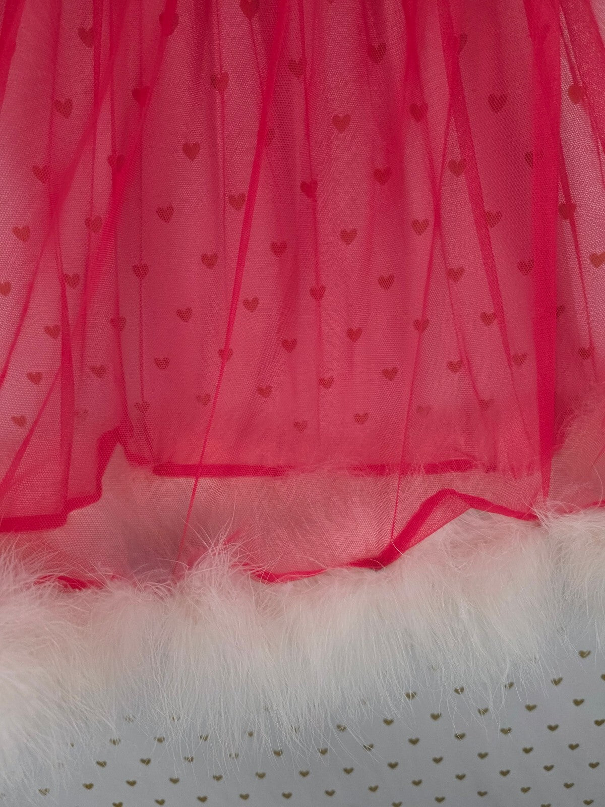 Victoria's Secret Red Heart Mesh Babydoll M Marabou Feather Trim Y2K SANTA XMAS