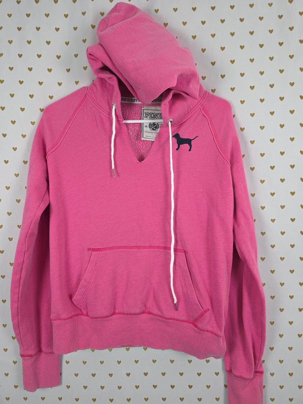 Victorias Secret Pink Vintage y2k Pullover V neck Hoodie Sweater PEACE Medium