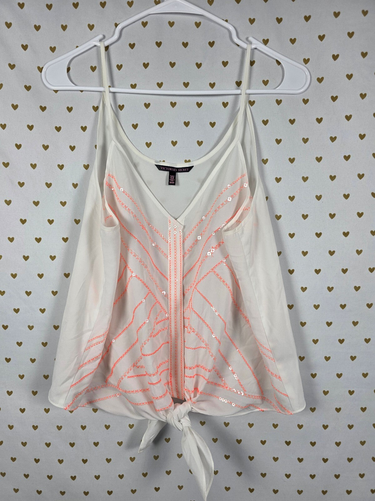 Victorias Secret Medium  Bling Sequined neon tie Front tank Top