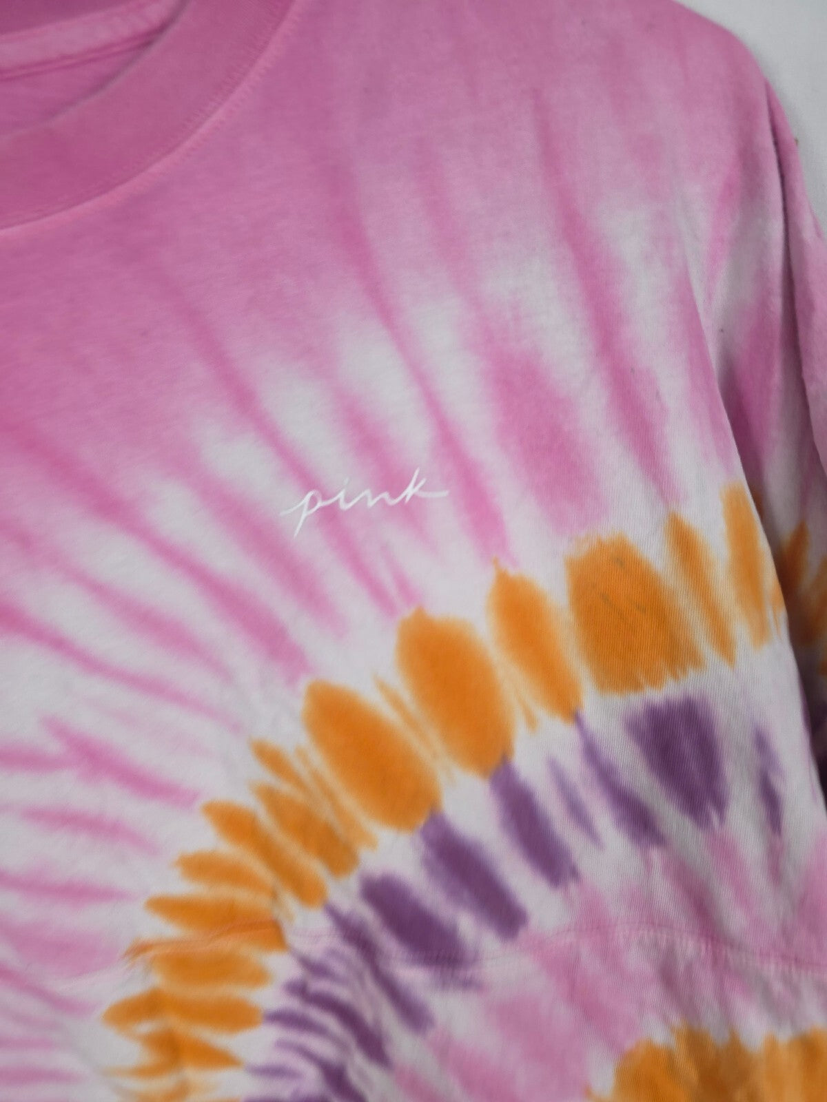 Victorias Secret PINK Tye Dye Cropped Oversized Tee shirt LOVE SMALL