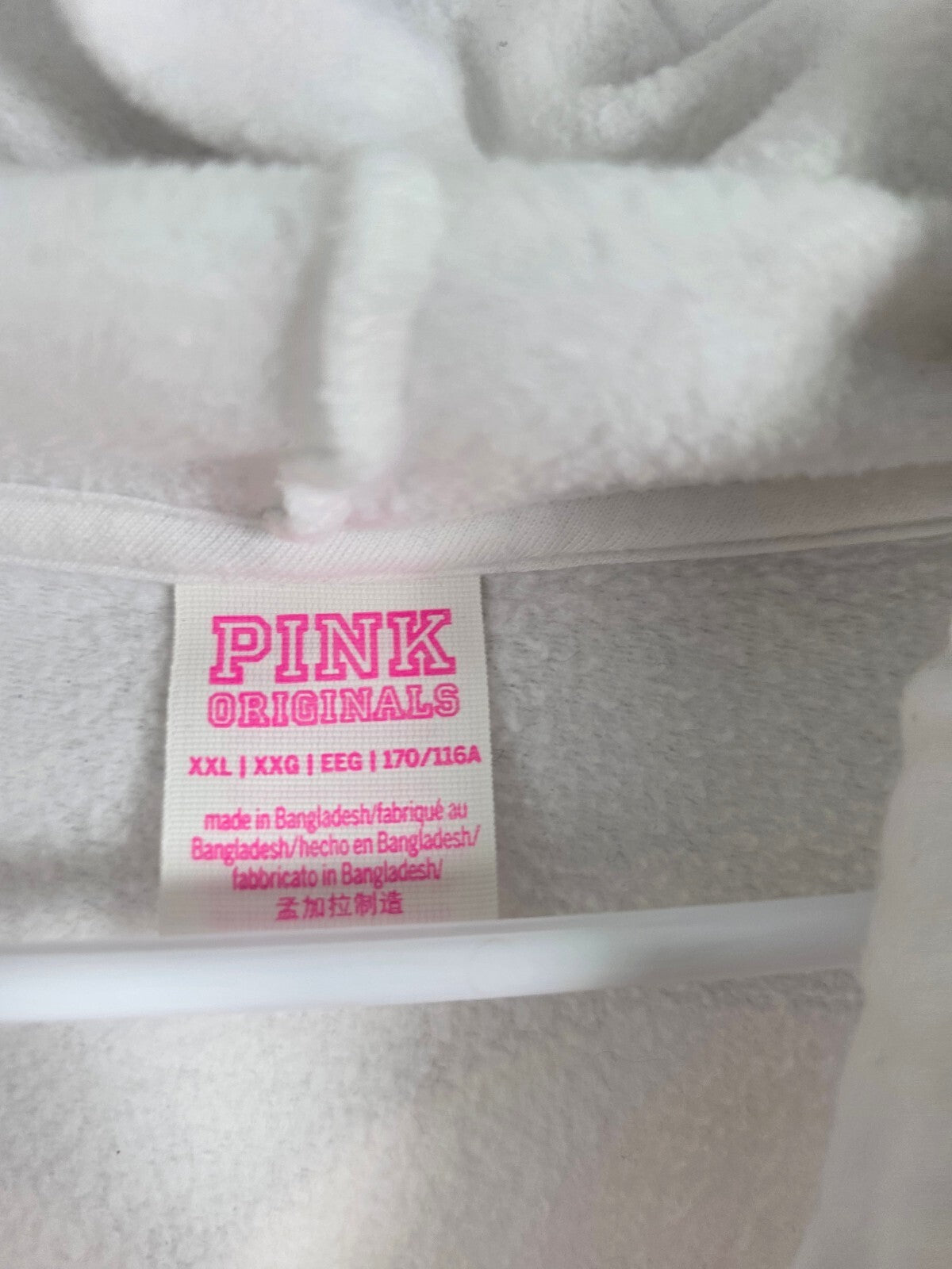 Victorias Secret Pink Campus Originals White Pullover Hooded Sweater BLING XXL