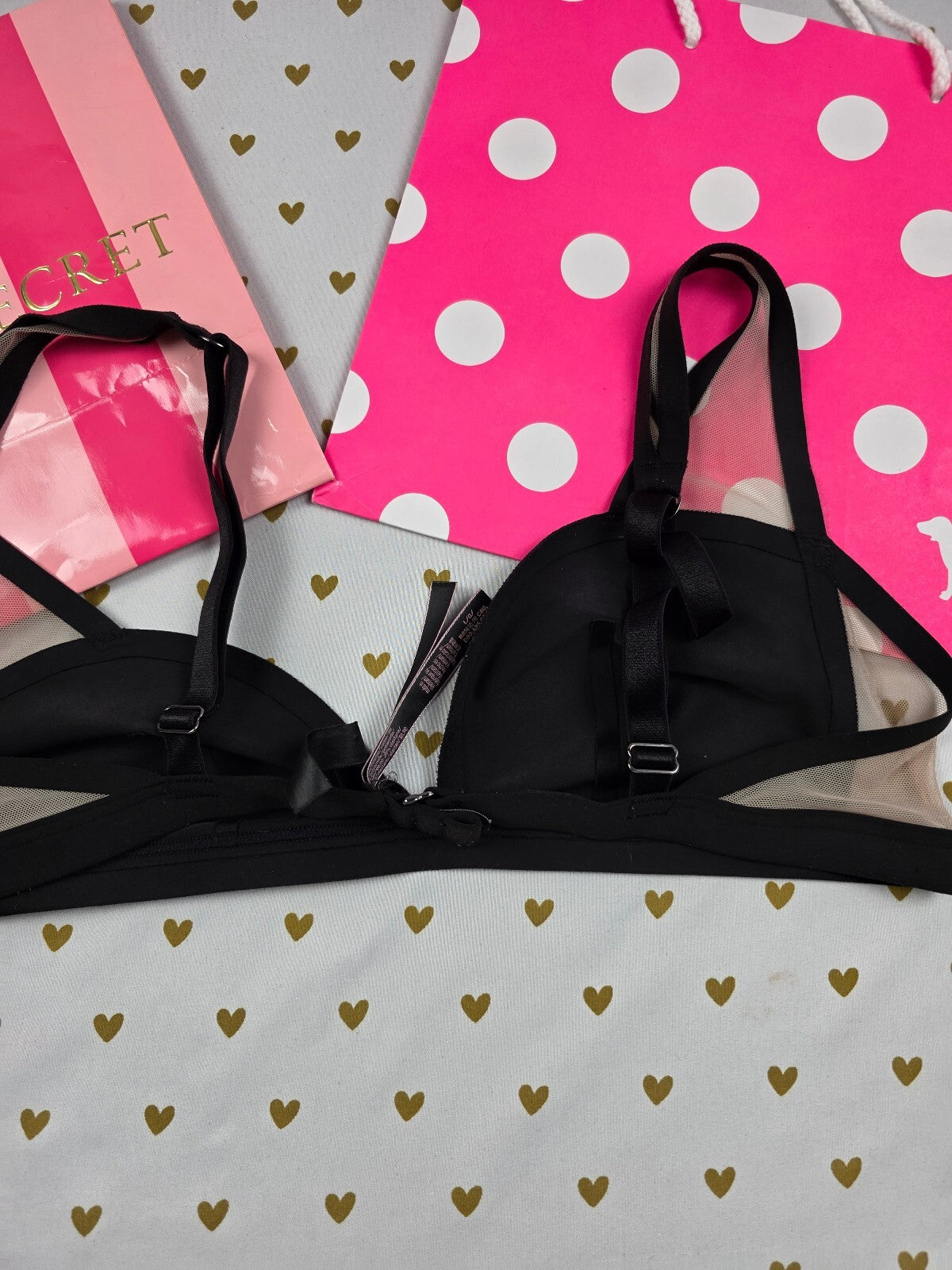 Victorias Secret Sheer Strappy Black Large Bralette Bra Top Tank