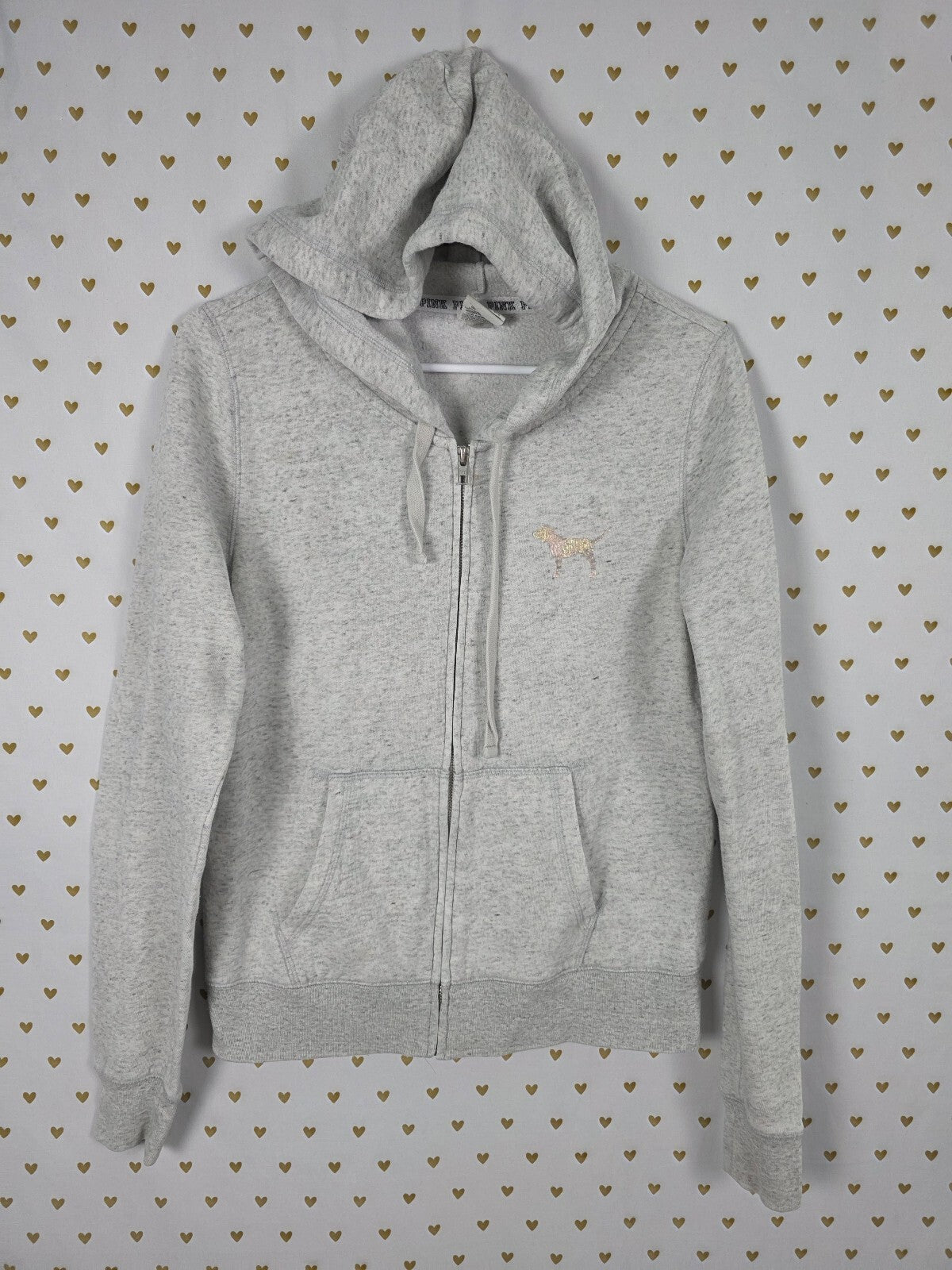 Victorias Secret Pink Grey Holographic Logo Full Zip Hoodie Jacket Medium