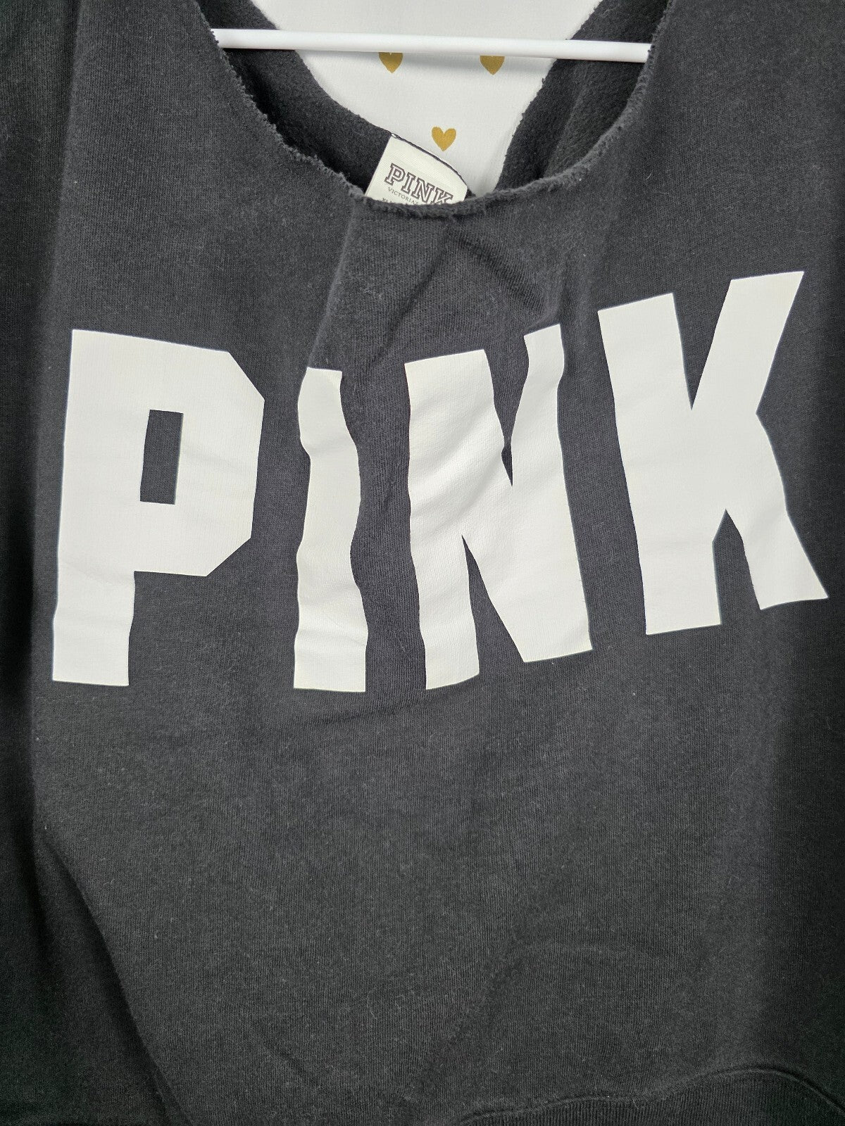Victorias Secret Pink Slouchy Off Shoulder Logo Sweater shirt XL Black