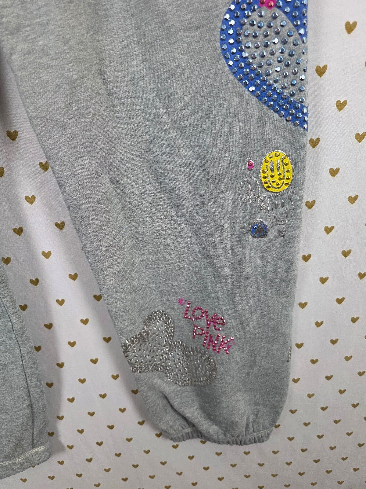 Vintage Victoria's Secret PINK Rhinestone Hearts Balloons Sweatpants S RARE