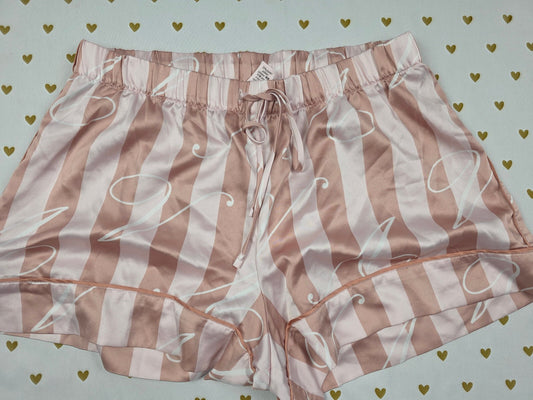 Victorias Secret Satin Beige Striped XS Sleep Shorts Boxers Pajama Bottoms
