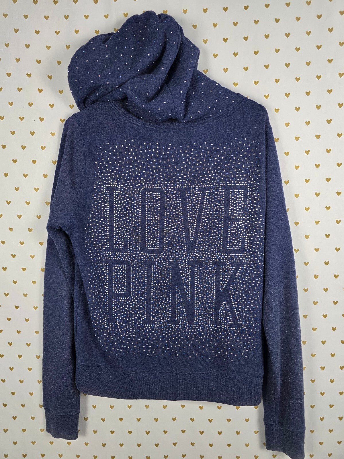 Victorias Secret Pink Bling Rhinestone Logo Full zip hoodie jacket Blue Medium