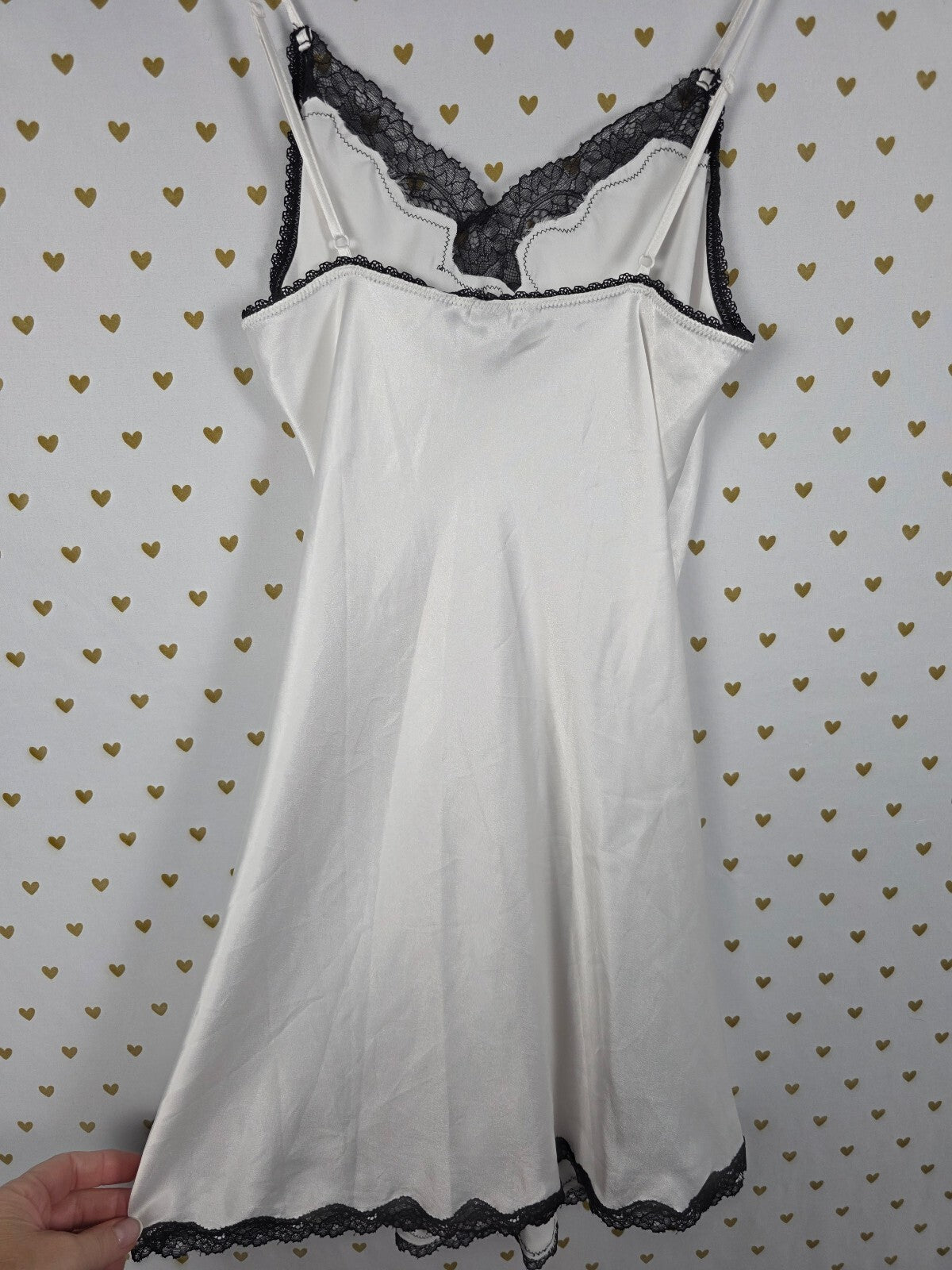 Victorias Secret White Lace Accent Slip Dress Nightie SMALL Silky Lingerie