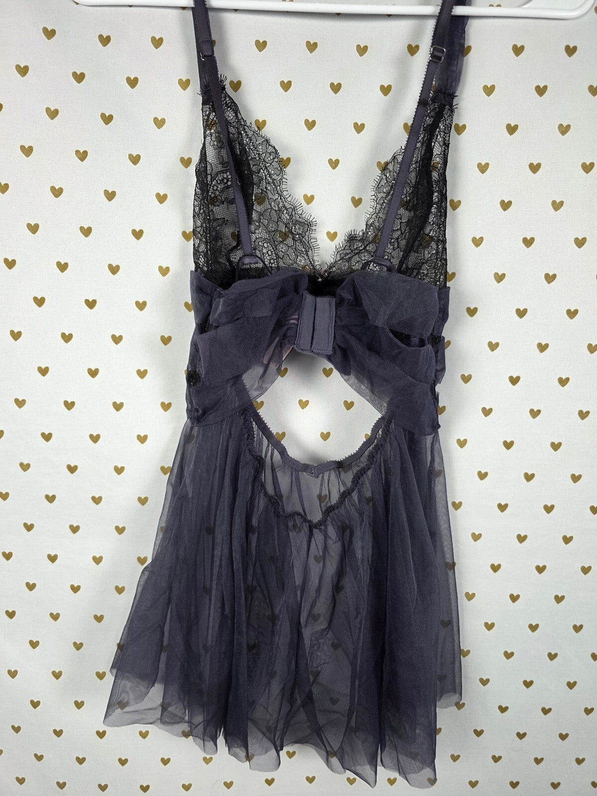 Victorias Secret Sheer Tulle NIghtie Open Babydoll Lingerie Small Pleated