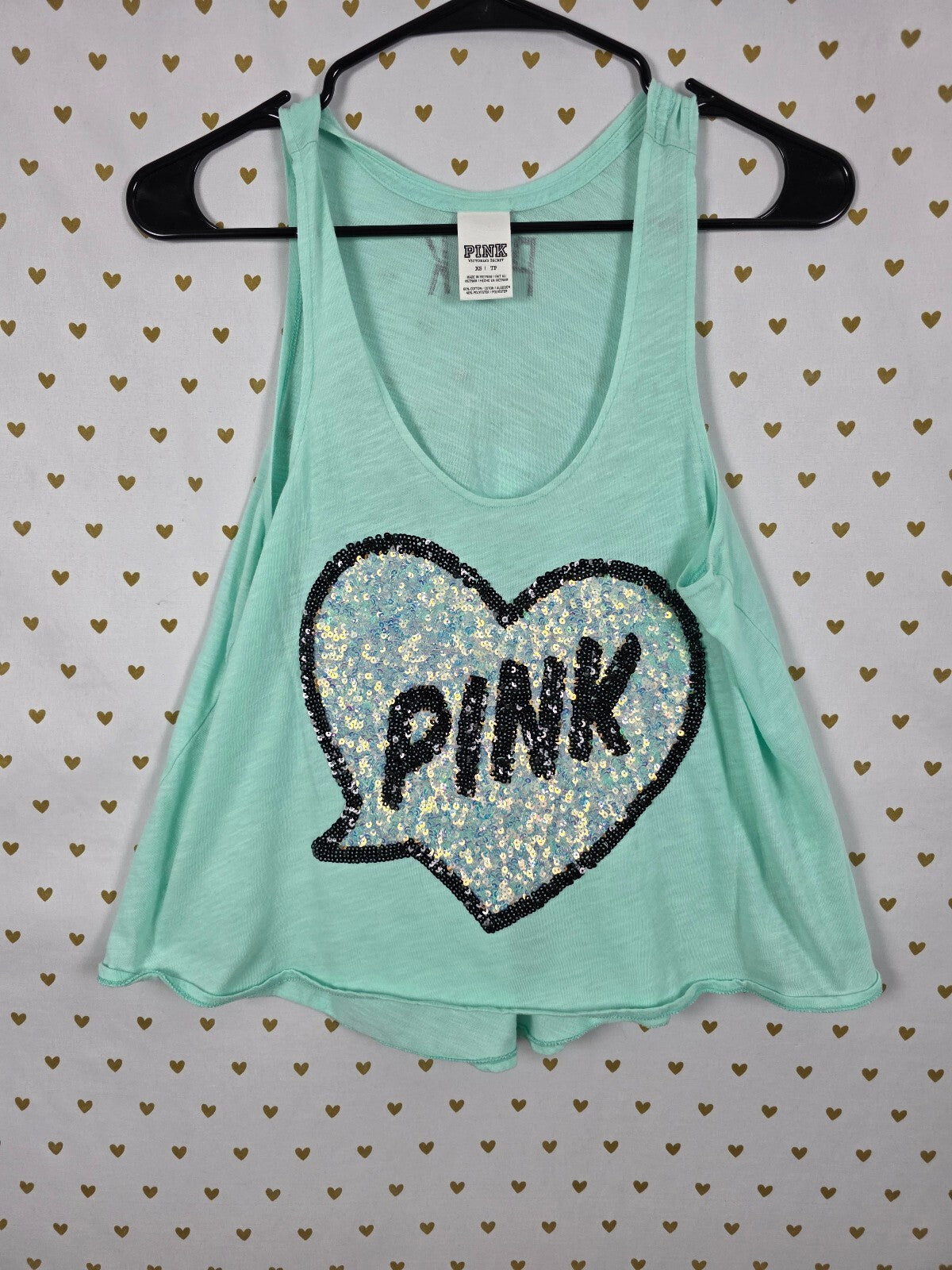 Victorias Secret PINK BLING Heart Sequined Tank top mint XS