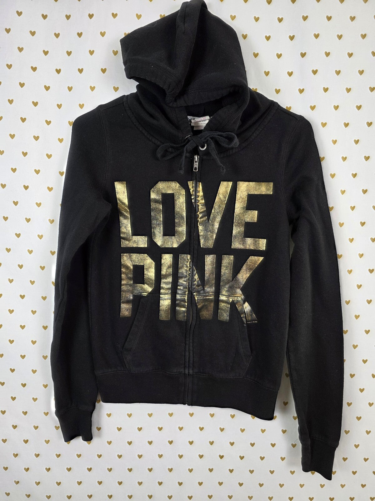 Victoria's Secret PINK Vintage Black Gold LOVE PINK Leopard Sequin 86 Hoodie XS