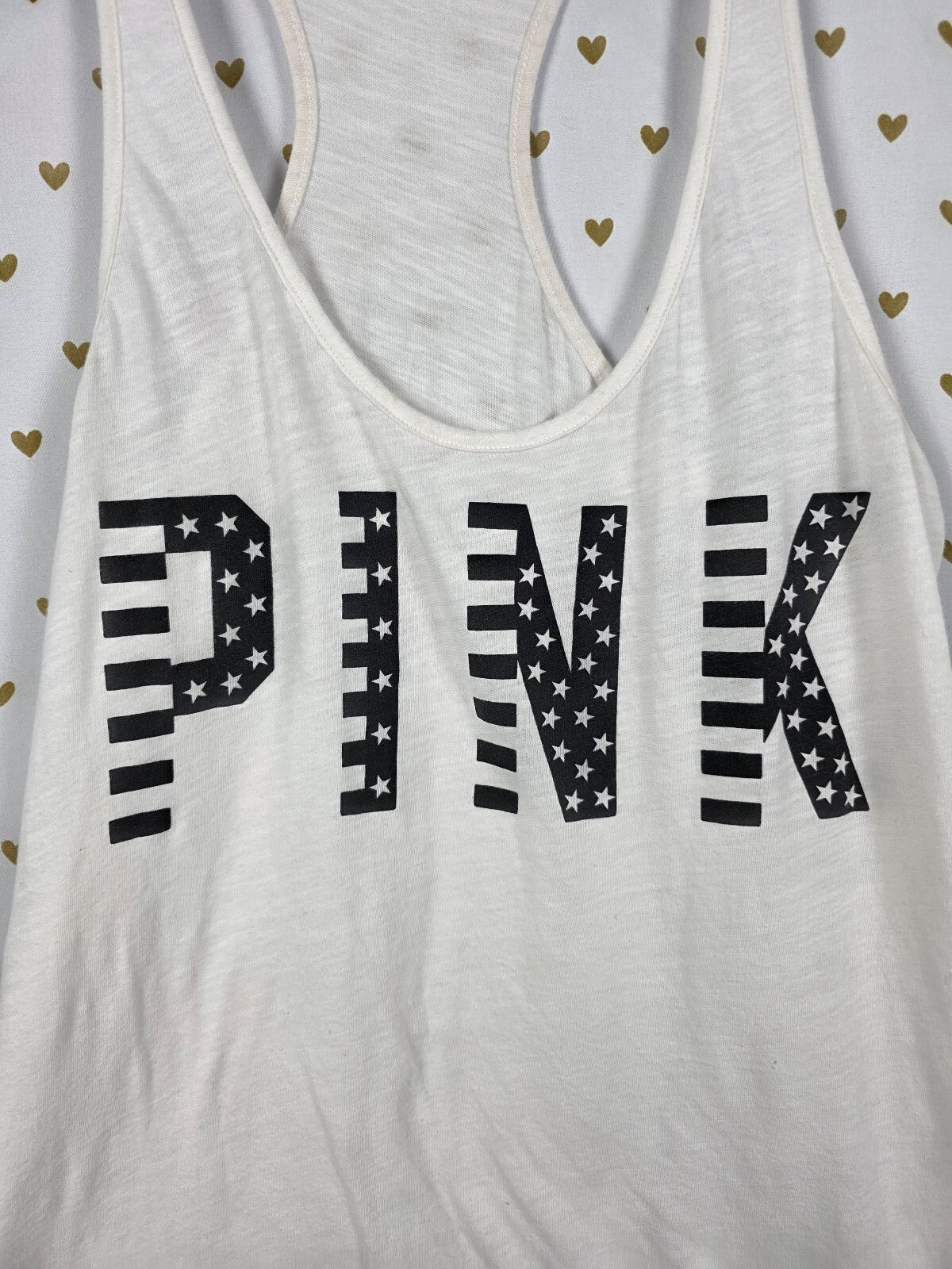 Victorias Secret PINK USA American flag America Tank Top White LARGE