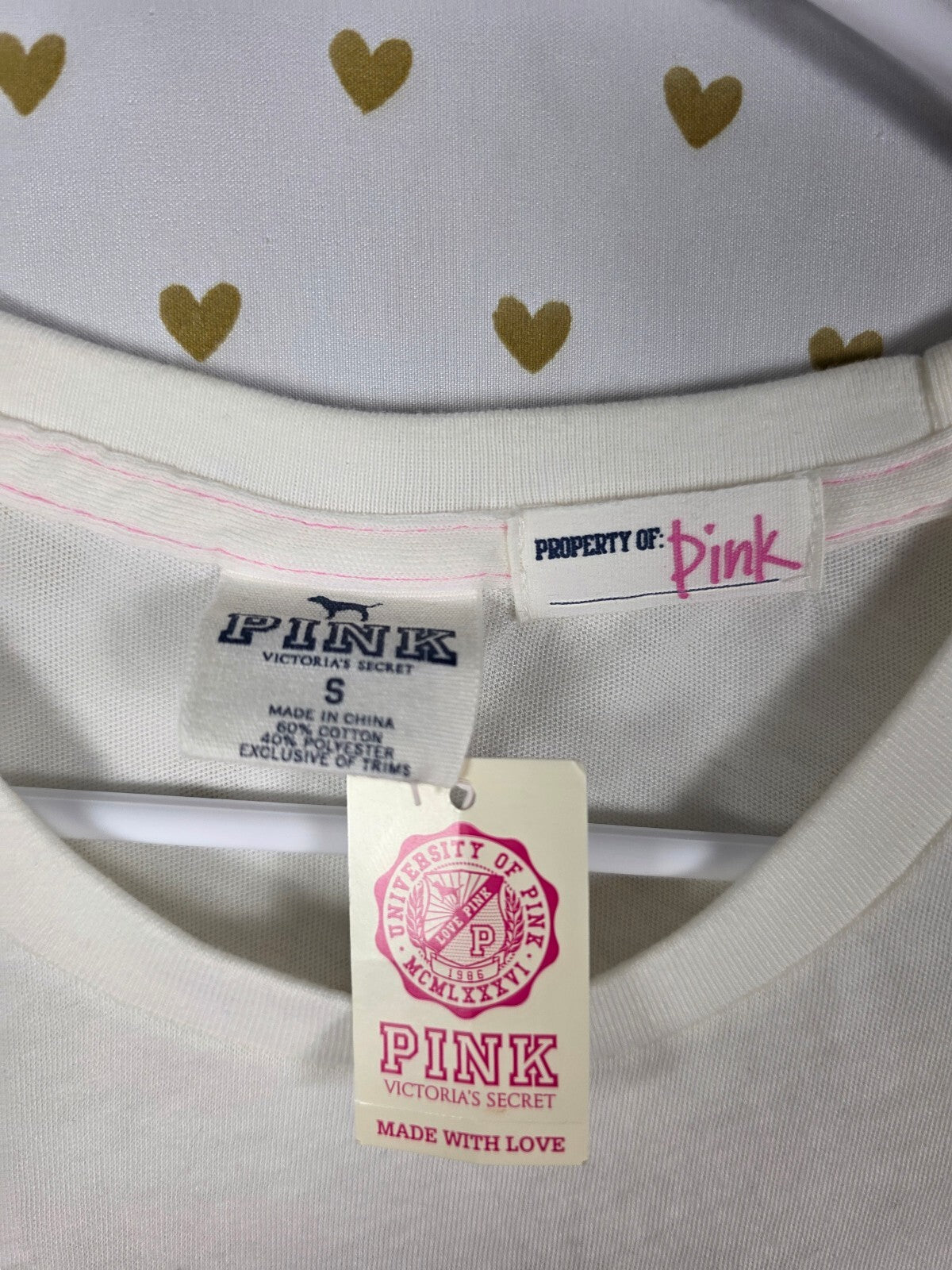 Victorias Secret PINK Vintage NEW NWT University Tee Shirt Y2k Logo SMALL