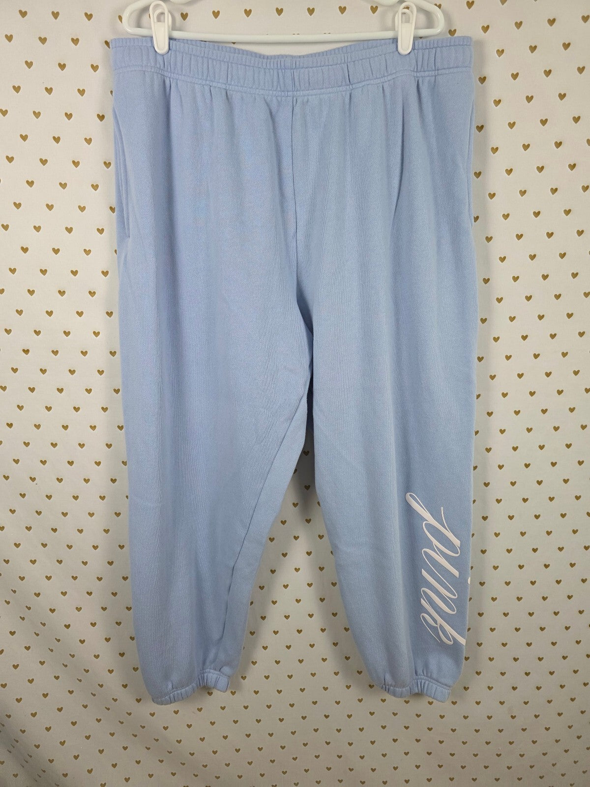 Victorias Secret PINK Light Blue Logo Sweats Sweatpants XXL 2XL Pockets