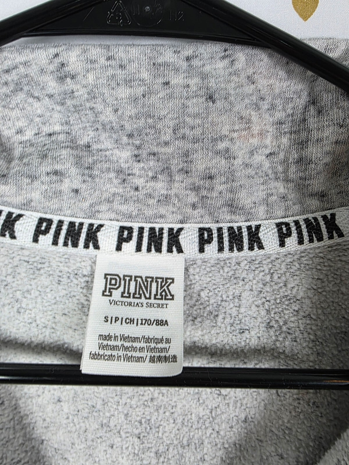 Victorias Secret Pink Embroidered Hibiscus Quarter Zip Grey Sweater SMALL