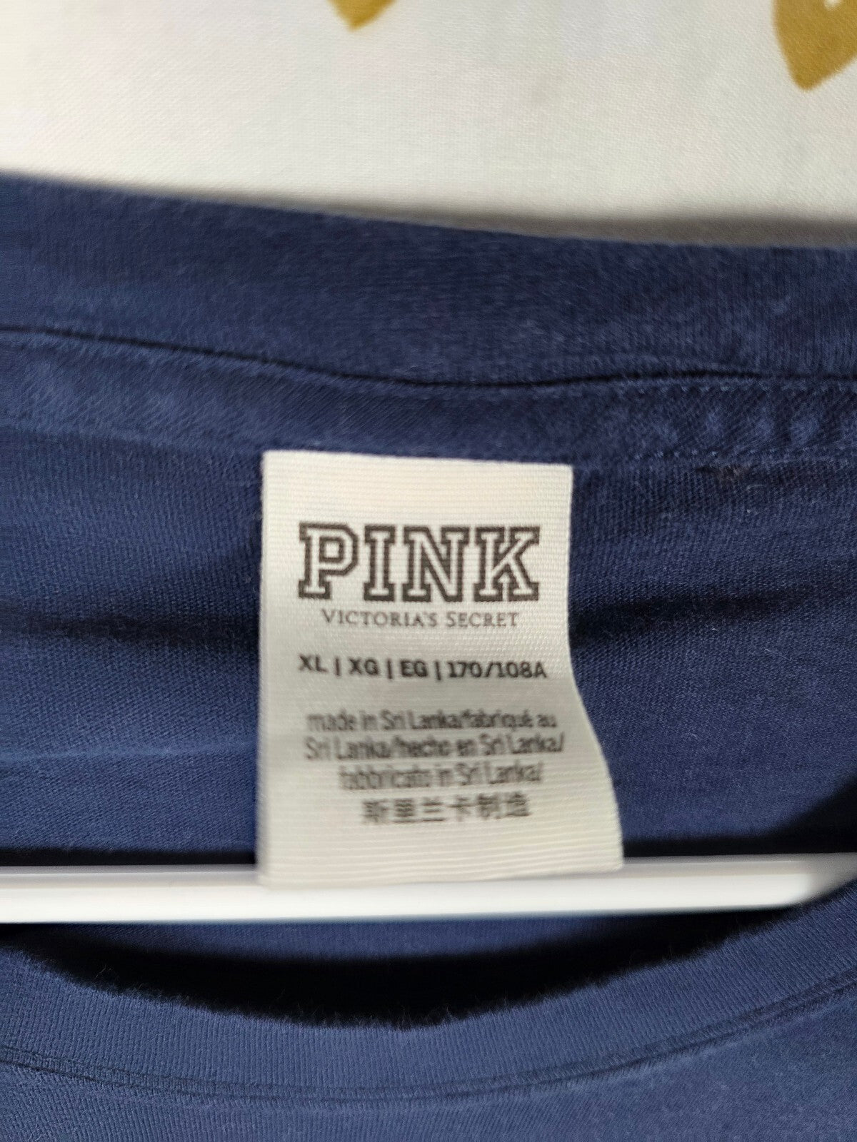 Victorias Secret PINK BLING Logo Tee Shirt Long Sleeve Blue XL