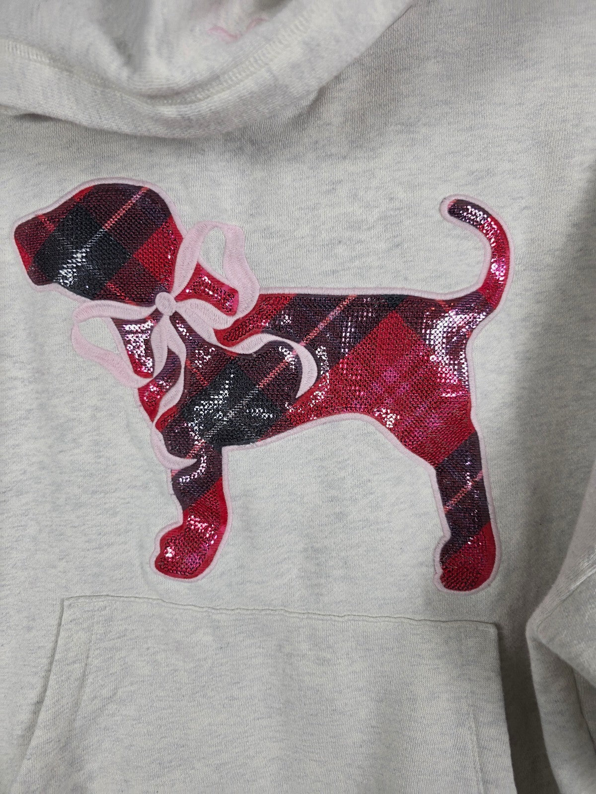 Victoria's Secret PINK x LoveShackFancy Dog Hoodie Jogger Set M Plaid BLING