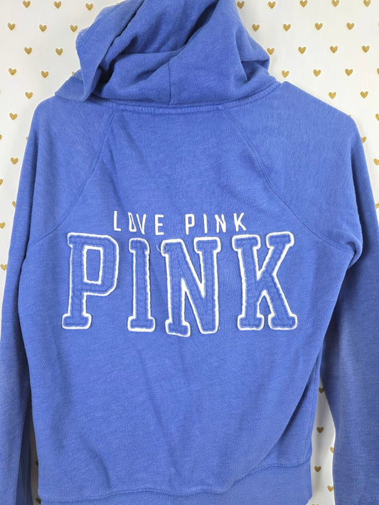 Victorias Secret Pink Embroidered Logo Full ZIp Hoodie Jacket Blue XS