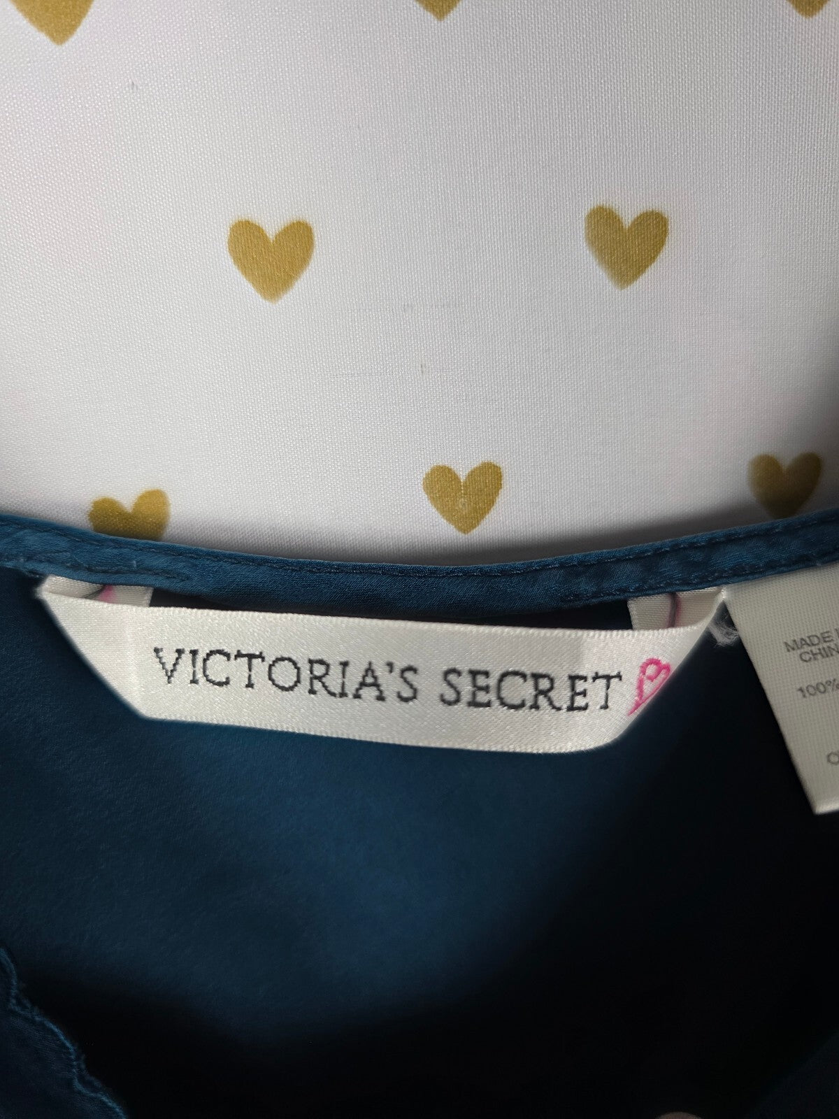 Victorias Secret Teal vintage Heart Label Slip Dress Nightie 100% SILK MEDIUM