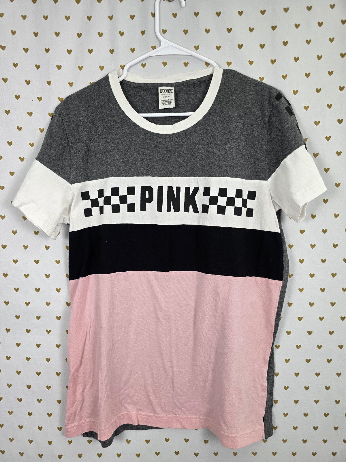 Victorias Secret PINK Checkered Flag Tee shirt Colorblock Medium