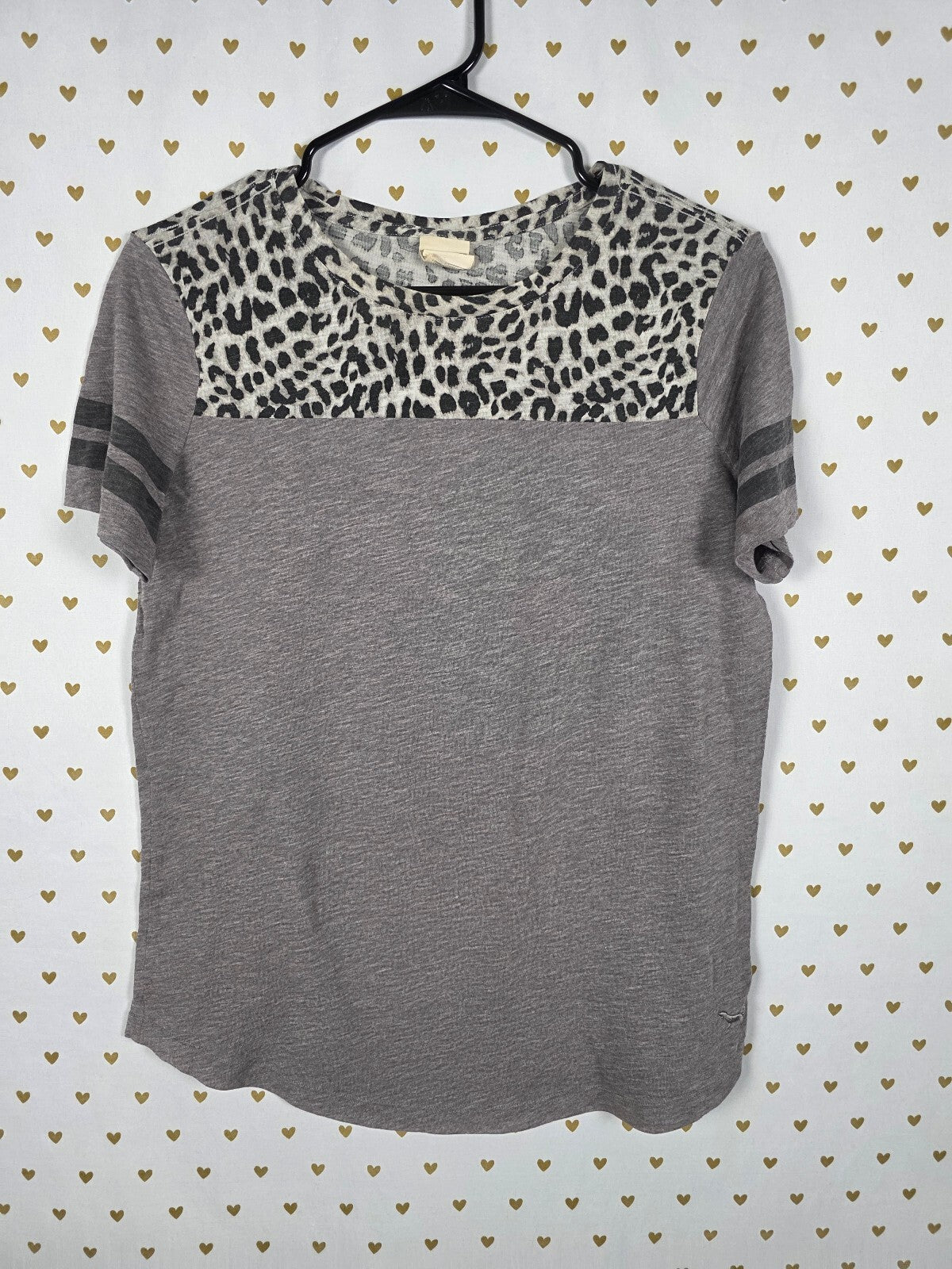 Victorias Secret PINK Cheetah Leopard Colorblock Grey Tee shirt SMALL
