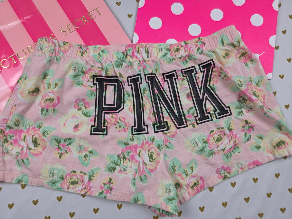 Victorias Secret PINK Floral Logo Small Sleep Shorts Boxers Pajama Bottoms