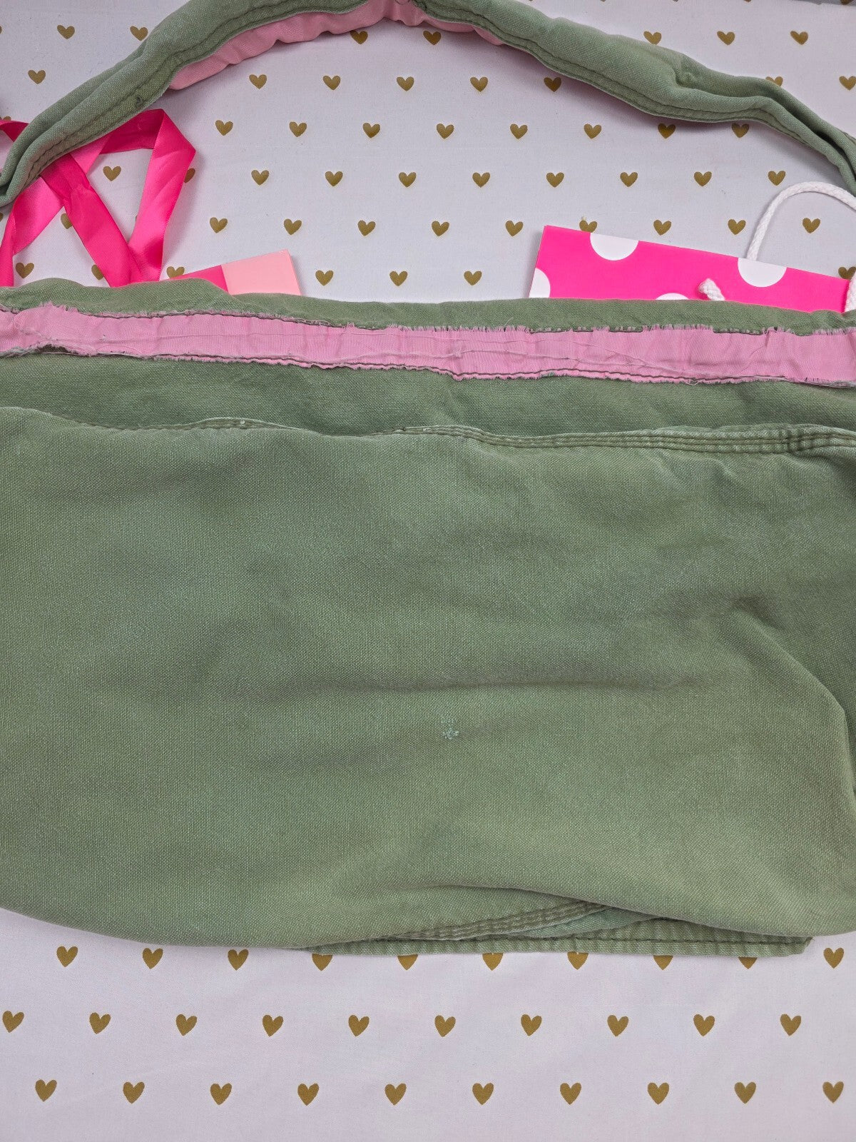 Vintage Victoria's Secret PINK Royalty Messenger Bag Green Organizer Pouches HTF