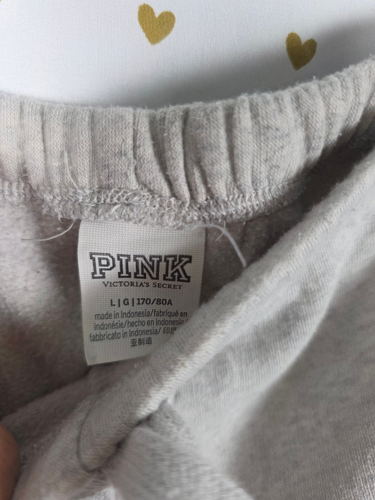 Victorias Secret PINK Gold Bling Glitter Logo Sweats Sweatpants Crest Large
