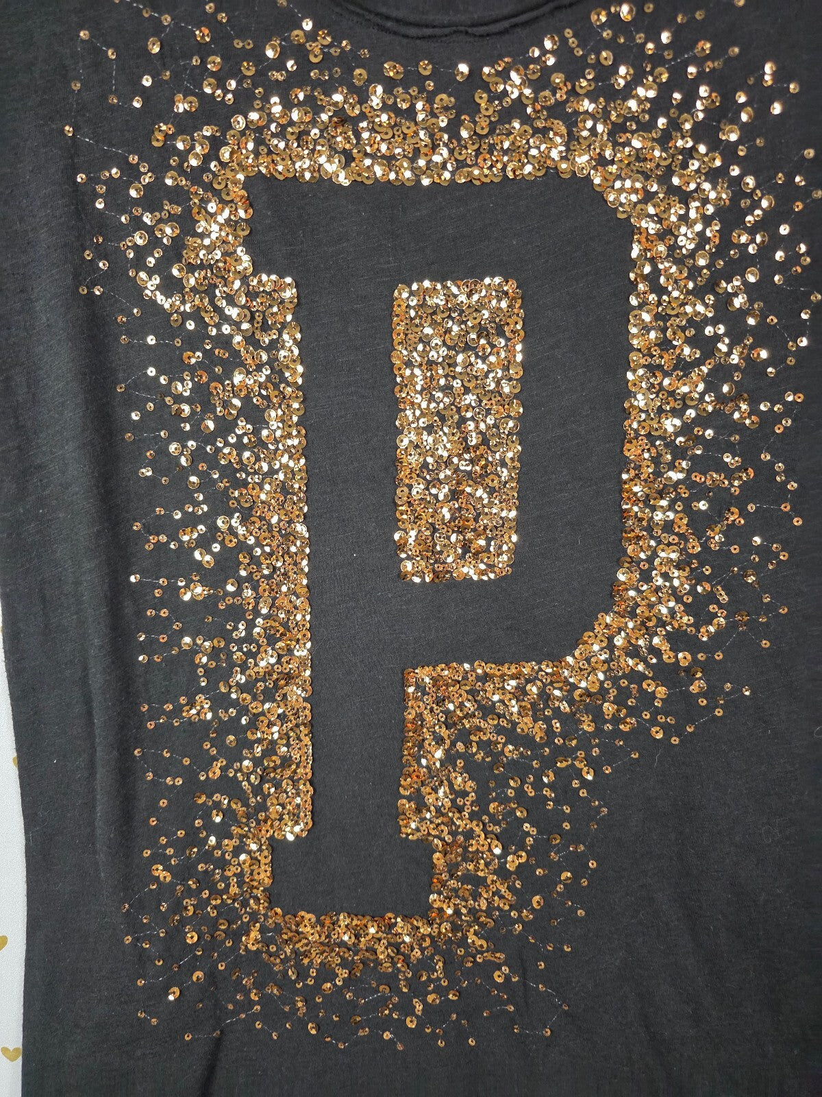 Victorias Secret PINK BLING Gold Glitter Studded tee shirt MEDIUM