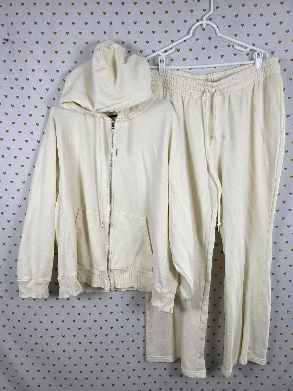 Victorias Secret Pink 2XL XXL Cream Hoodie Jacket sweats SET 2pc Outfit