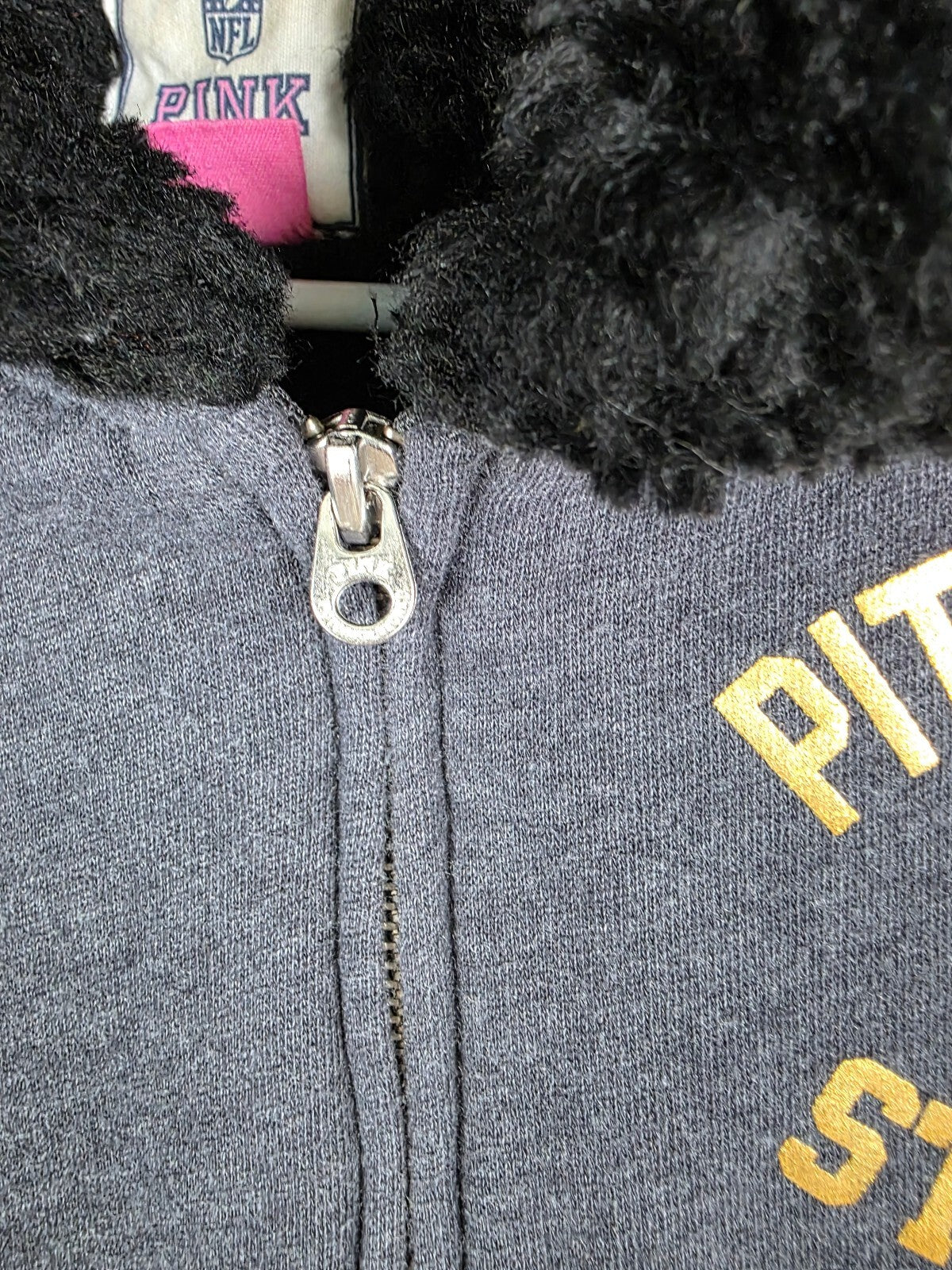 2011 Victoria's Secret PINK NFL Steelers BLING Fur Lined Hoodie Large L Jacket