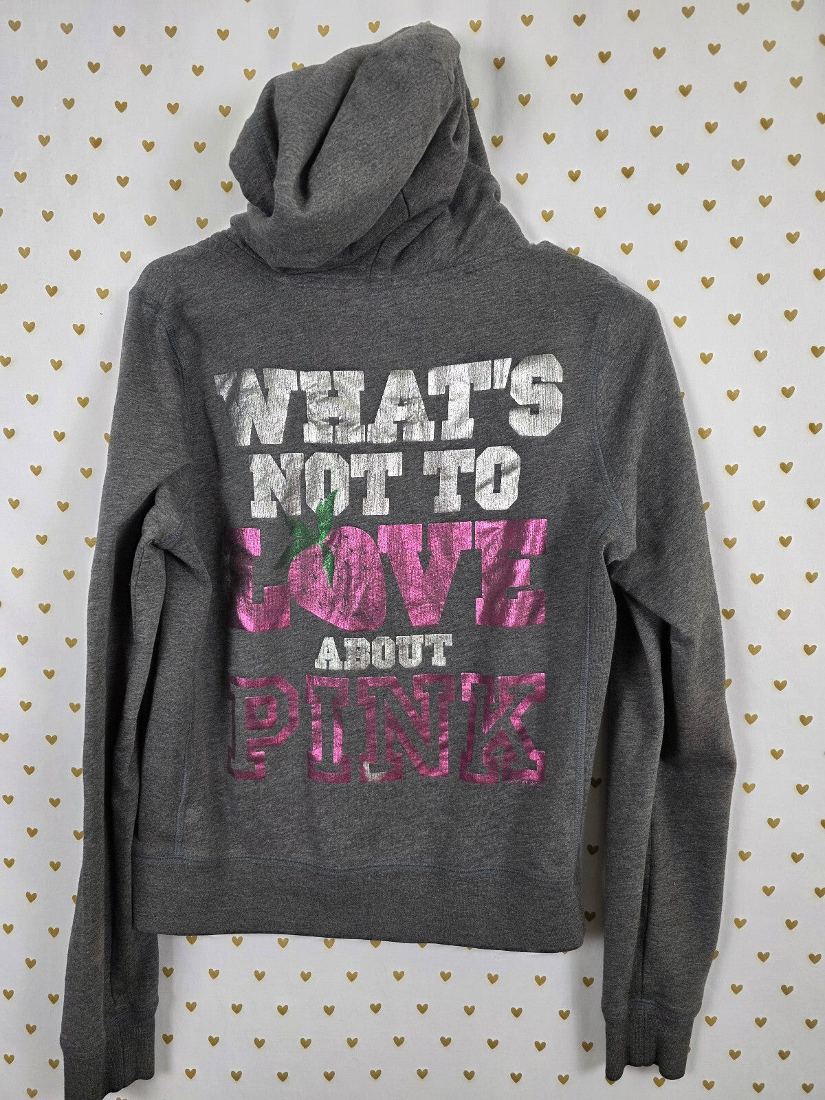 Victorias Secret Pink Vintage Y2k Large Grey Full Zip Hoodie Jacket Logo HTF
