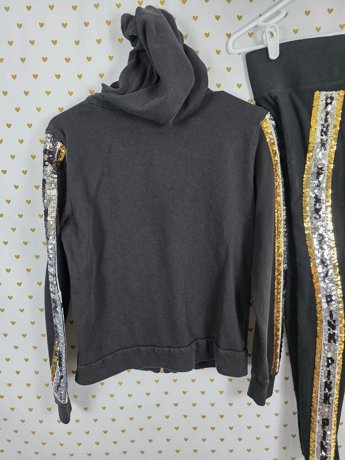 Victorias Secret Pink Bling Sequined Yoga Pants Hooded Jacket SET XS SM Outfit