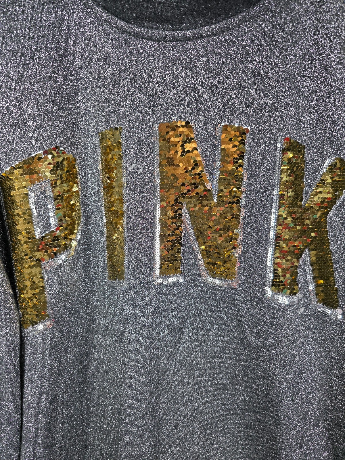 PINK Victoria's Secret Silver Rainbow Hoodie Gold Sequin Flip Large Y2K
