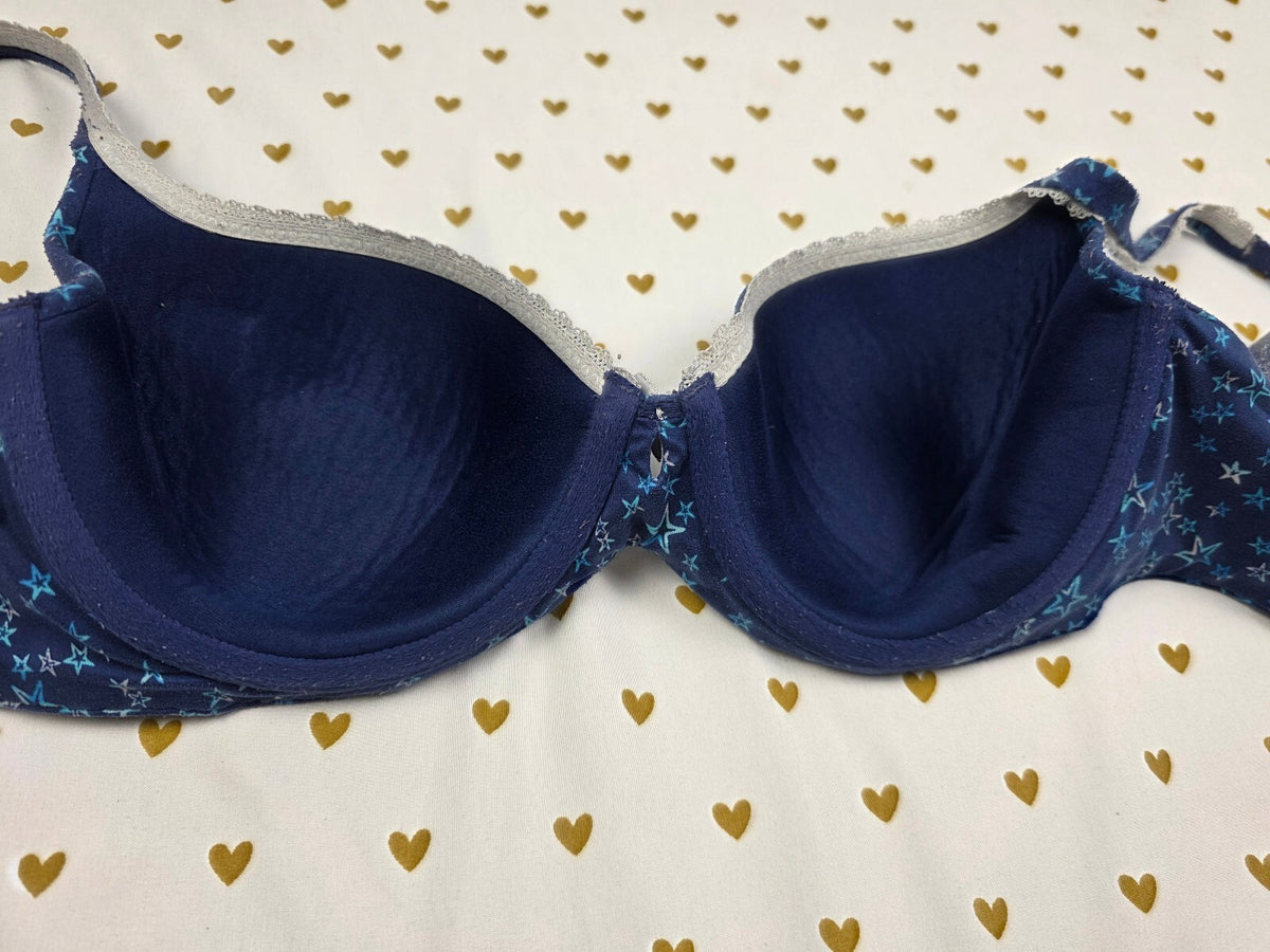 Victorias Secret Blue Stars Lined Demi Balconette Bra 32DD